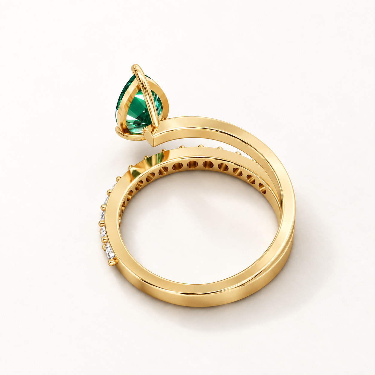 1.250 CT Green Pear Lab-Grown Diamond Bypass Ring in White Gold, Yellow Gold & Rose Gold — product gallery image