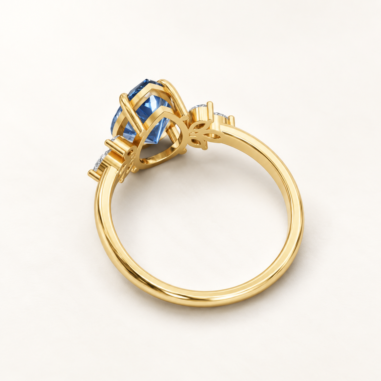 1.600 CT Blue Pear Cut Lab Grown Diamond Ring in White Gold, Yellow Gold & Rose Gold | Floral Engagement Ring — product