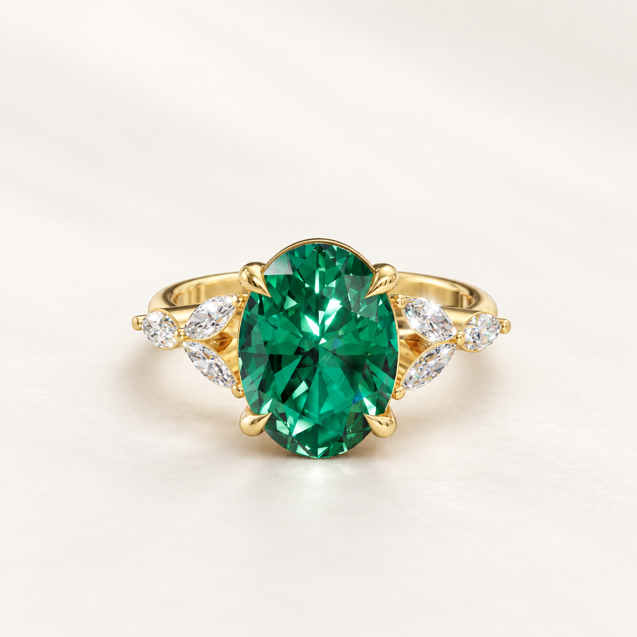 2.900 CT Green Oval Cut Lab Grown Diamond Ring in White Gold, Yellow Gold & Rose Gold | Floral Engagement Ring