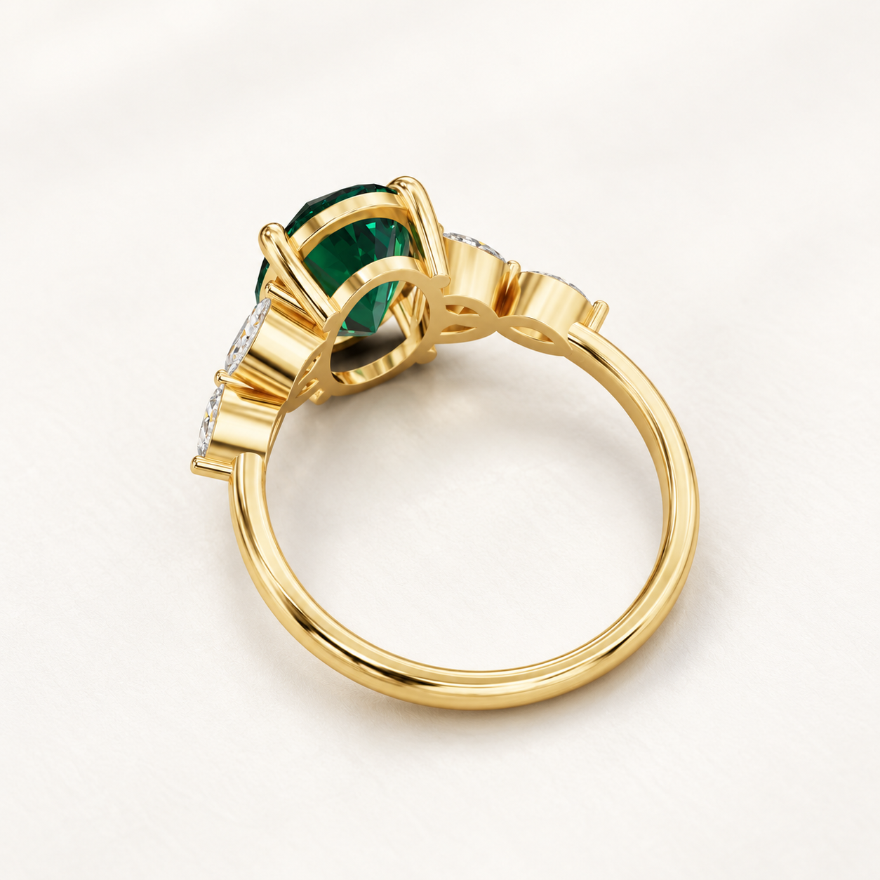 2.900 CT Green Oval Cut Lab Grown Diamond Ring in White Gold, Yellow Gold & Rose Gold | Floral Engagement Ring — product
