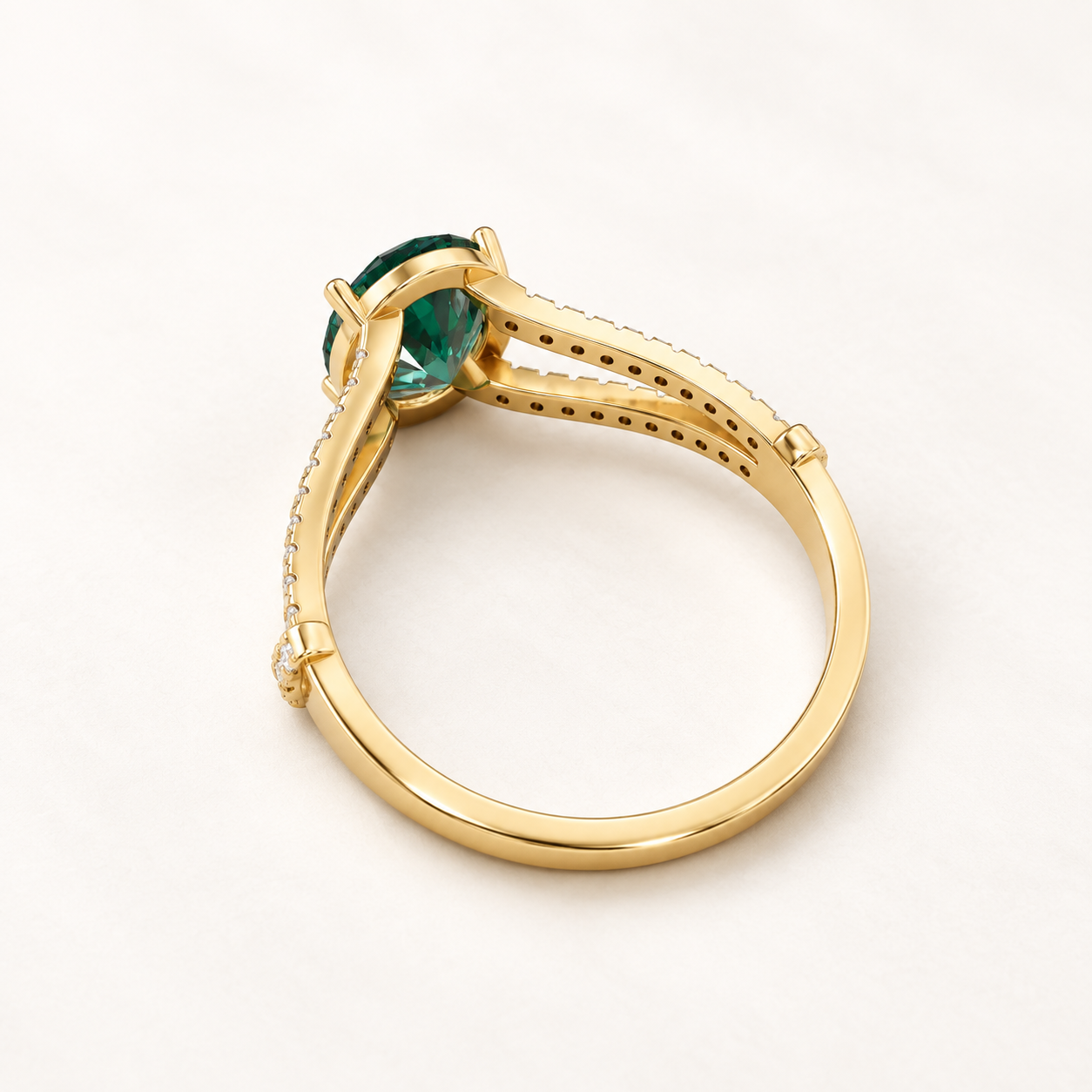 1.700 CT Green Oval Lab Grown Diamond Split Shank Ring in White Gold, Yellow Gold & Rose Gold | Luxury Engagement Ring