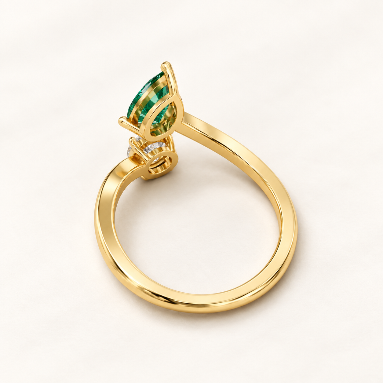 0.780 CT Green Pear Lab Grown Diamond & Round Diamond Open Ring in White Gold, Yellow Gold & Rose Gold — product gallery