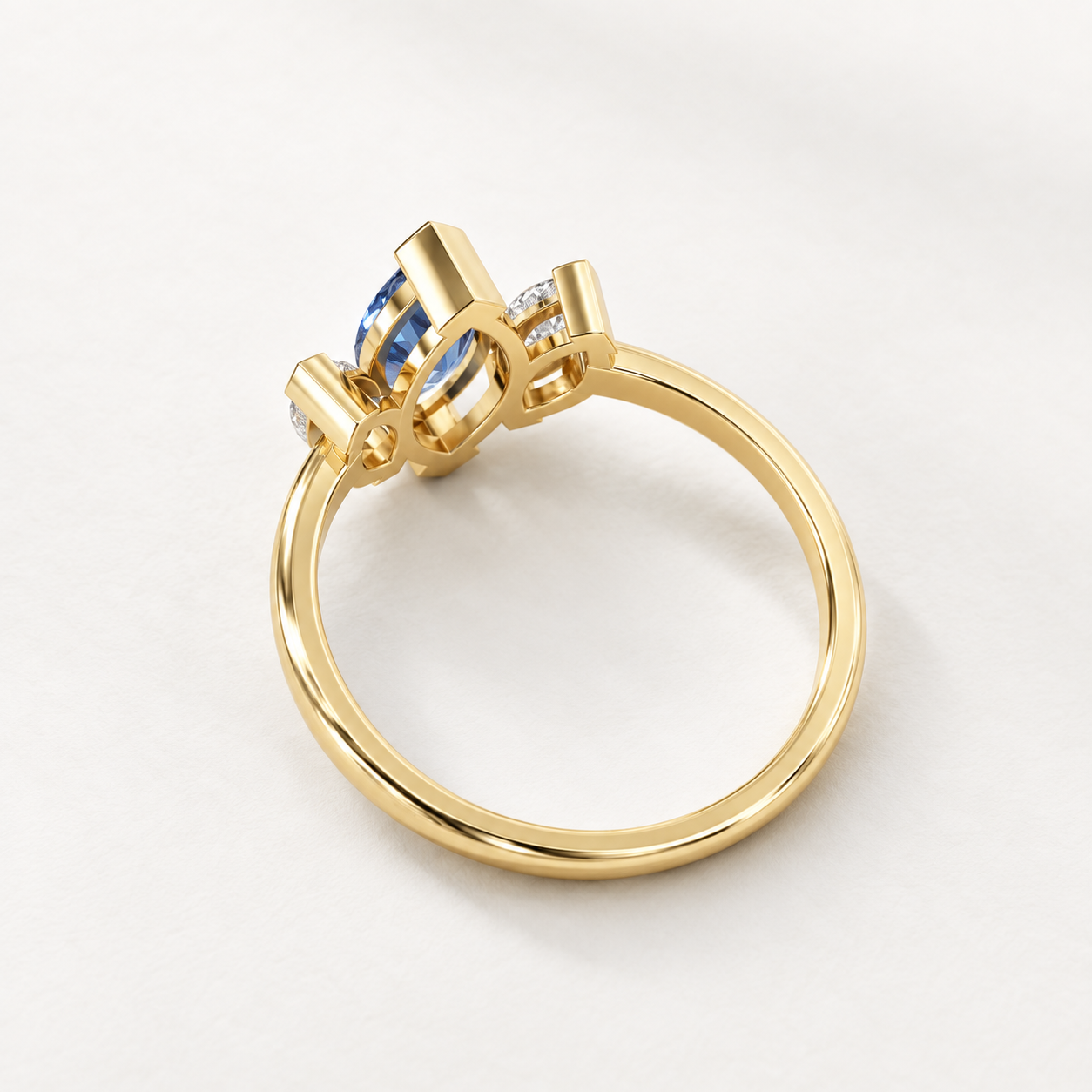 0.980 CT Marquise Blue Gemstone Diamond Three-Stone Ring in 9K, 14K & 18K Yellow Gold, White Gold & Rose Gold | — product