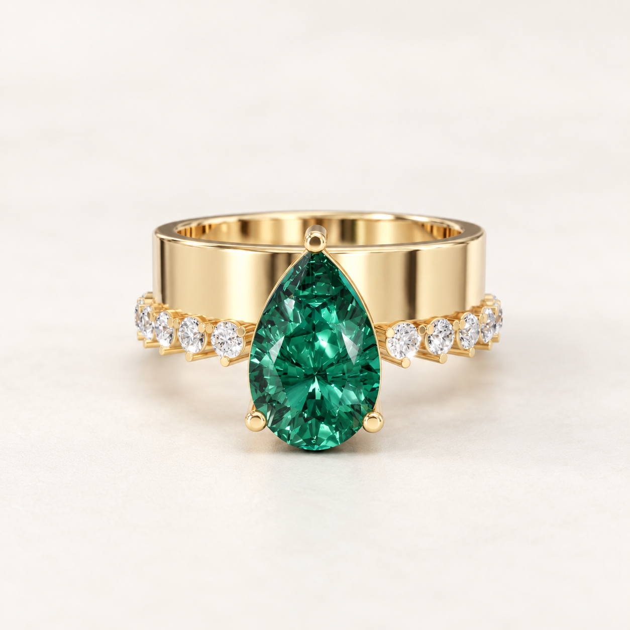 2.250 CT Pear Green Gemstone Diamond Statement Ring in 9K, 14K & 18K Yellow Gold, White Gold & Rose Gold | NyvaaraLuxe