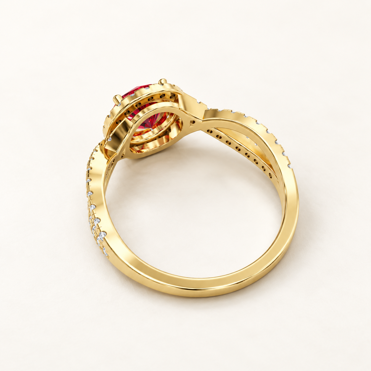 1.050 CT Round Red Gemstone Diamond Halo Ring in 9K, 14K & 18K Yellow Gold, White Gold & Rose Gold | NyvaaraLuxe — product