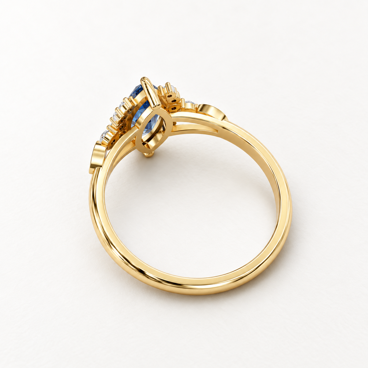 0.980 CT Marquise Blue Gemstone Diamond Halo Ring in 9K, 14K & 18K Yellow Gold, White Gold & Rose Gold | NyvaaraLuxe