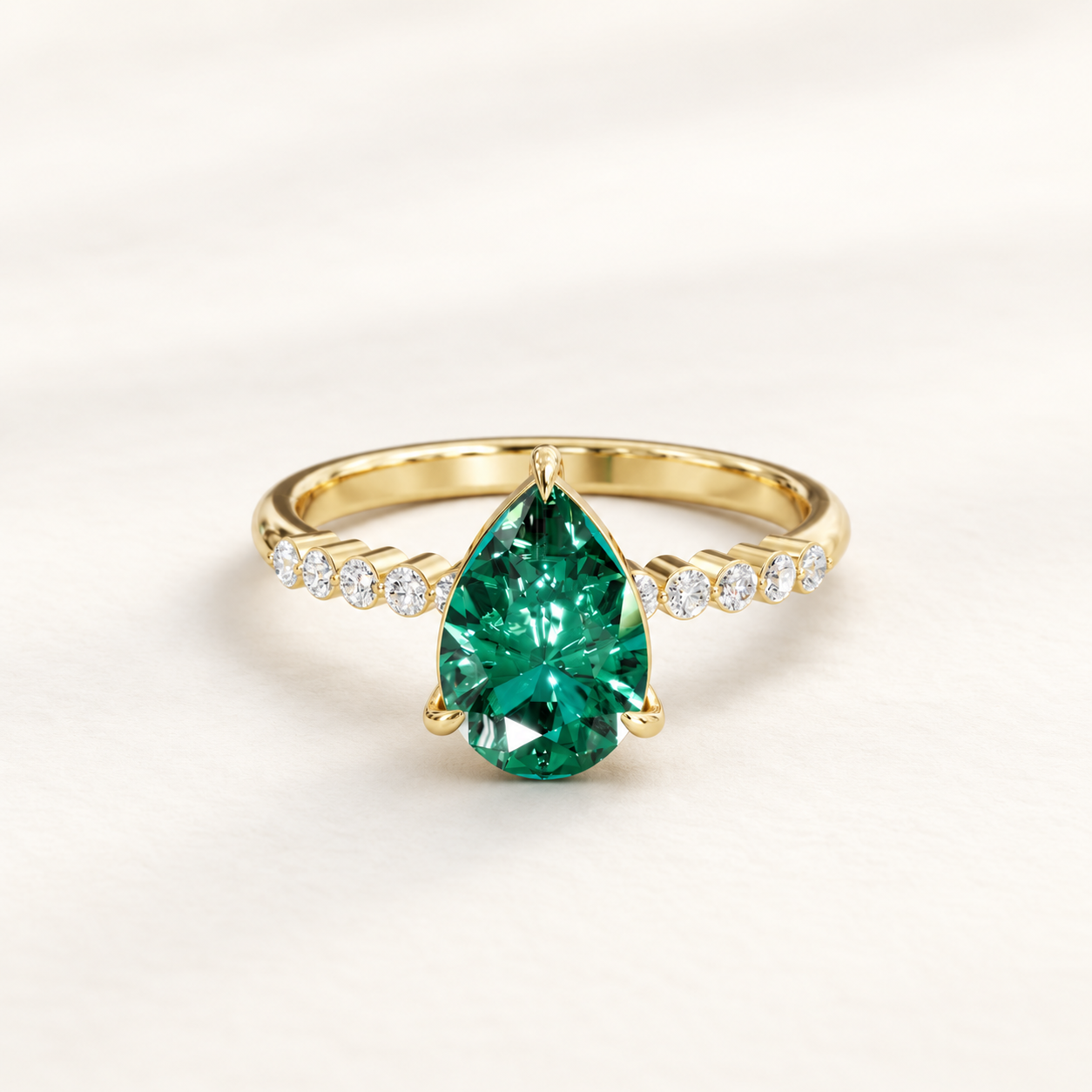 1.270 CT Pear Green Gemstone Diamond Ring in 9K, 14K & 18K Yellow Gold, White Gold & Rose Gold | NyvaaraLuxe