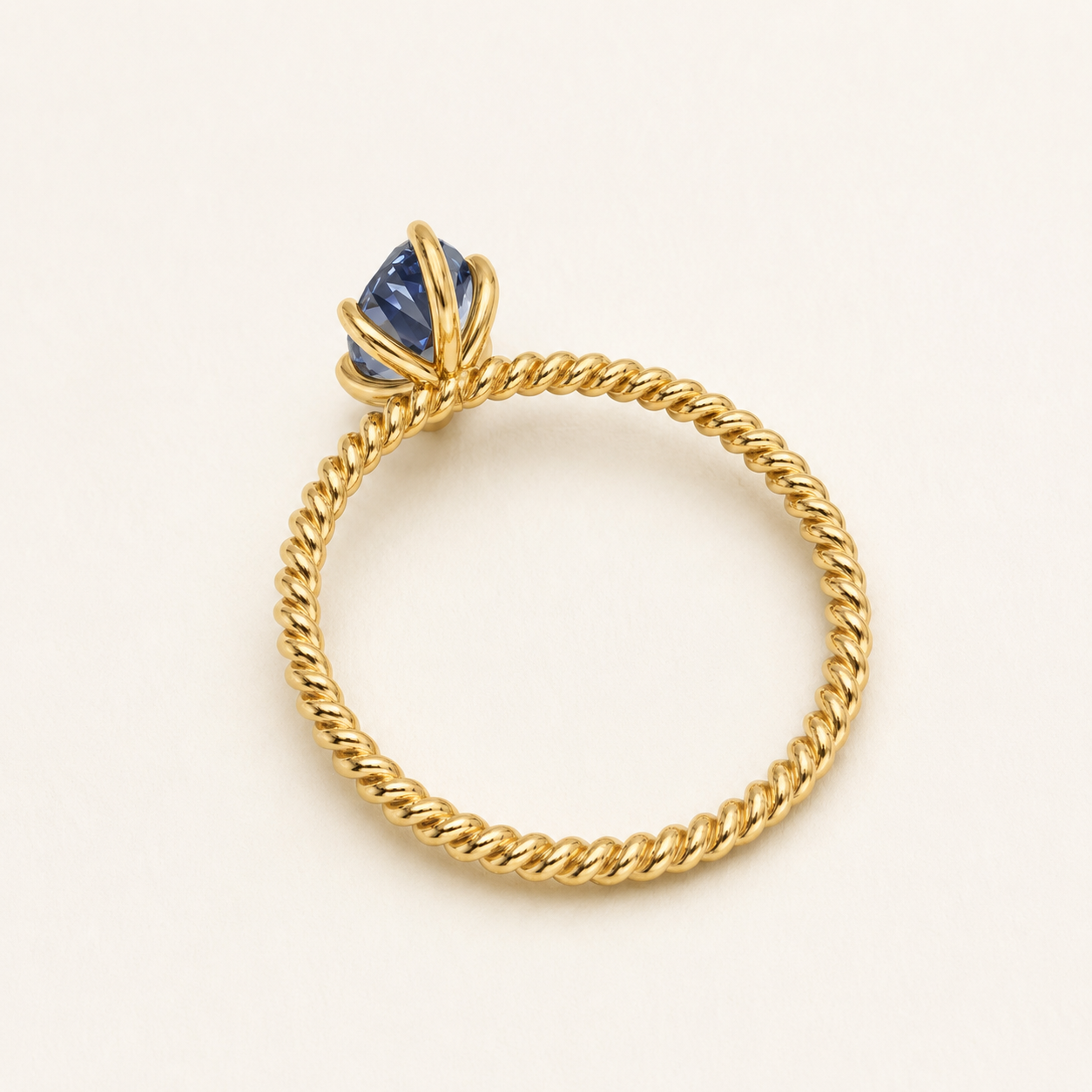 1.27 CT Blue Marquise Cut Solitaire Gemstone Ring in Yellow Gold, White Gold & Rose Gold | Twisted Band Engagement Ring – NyvaaraLuxe - view 2