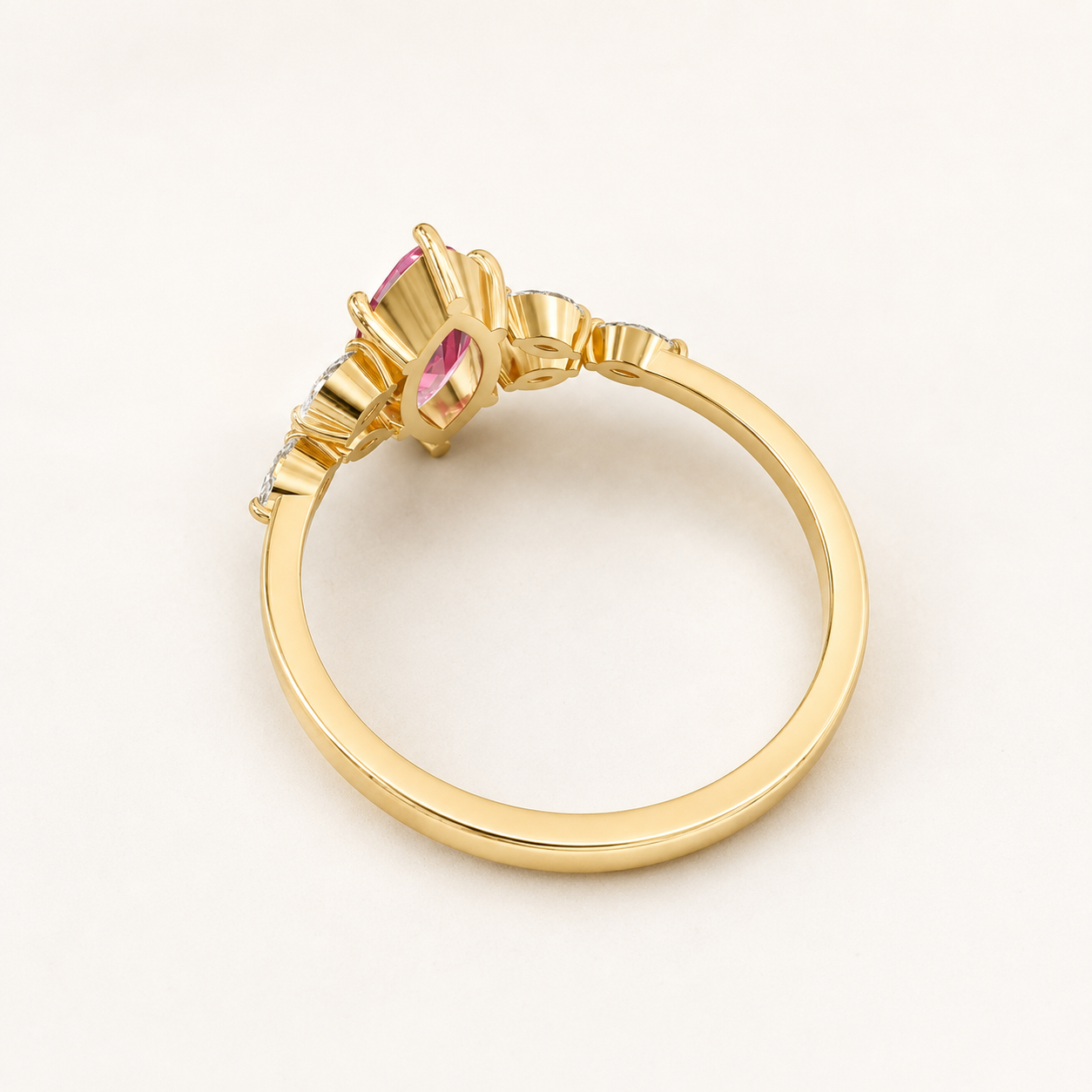 1.27 CT Red Marquise Cut Gemstone Ring in Yellow Gold, White Gold & Rose Gold | Leaf Side Stone Engagement Ring – NyvaaraLuxe - view 2
