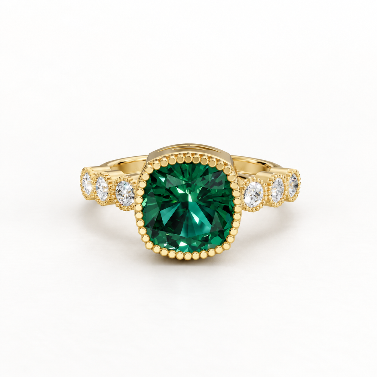 3.19 CT Green Cushion Cut Gemstone Ring in Yellow Gold, White Gold & Rose Gold | Vintage Bezel Statement Ring – NyvaaraLuxe