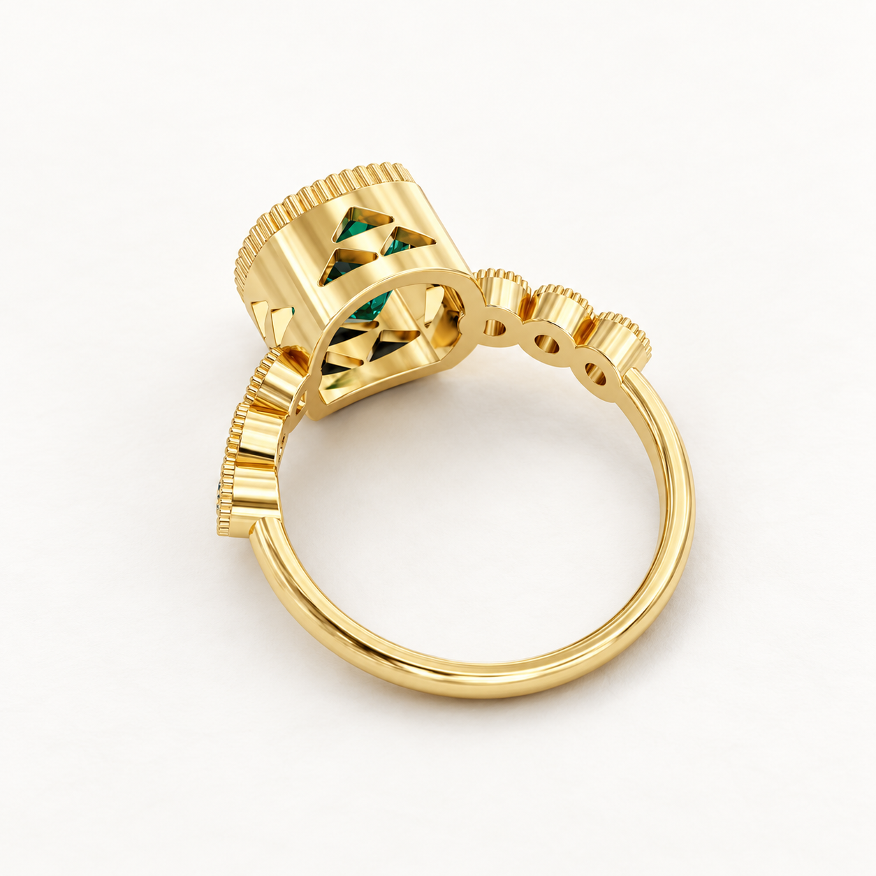 3.19 CT Green Cushion Cut Gemstone Ring in Yellow Gold, White Gold & Rose Gold | Vintage Bezel Statement Ring – NyvaaraLuxe - view 2