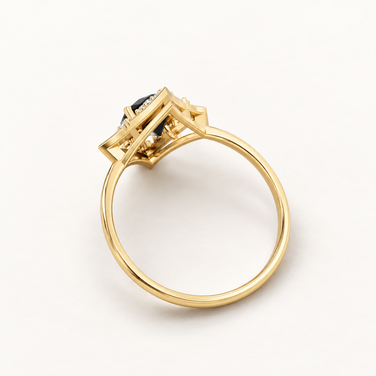 0.80 CT Black Round Cut Statement Gemstone Ring in Yellow Gold, White Gold & Rose Gold | Geometric Diamond Ring – NyvaaraLuxe - view 2