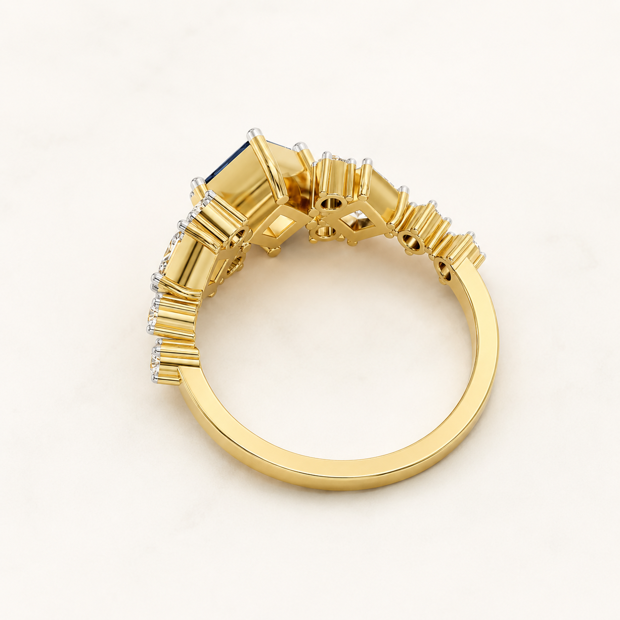 1.20 CT Blue Princess Cut Gemstone Ring in Yellow Gold, White Gold & Rose Gold | Luxury Statement Engagement Ring – NyvaaraLuxe - view 2