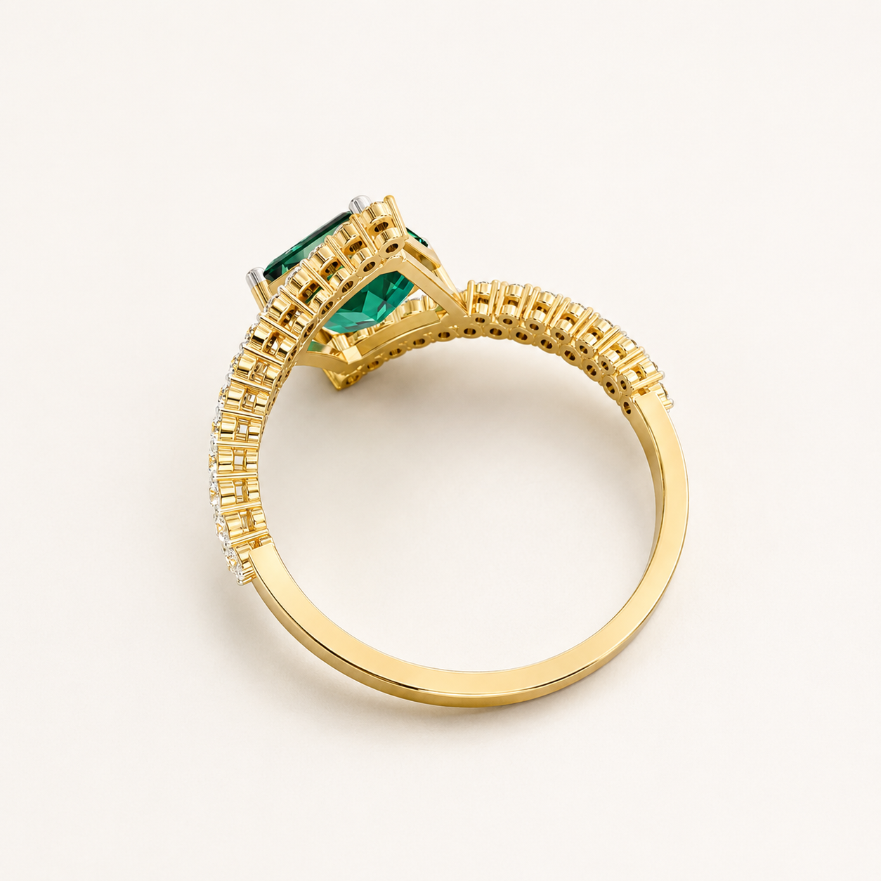 2.25 CT Green Emerald Cut Gemstone Ring in Yellow Gold, White Gold & Rose Gold | Double Pavé Statement Engagement Ring – NyvaaraLuxe - view 2
