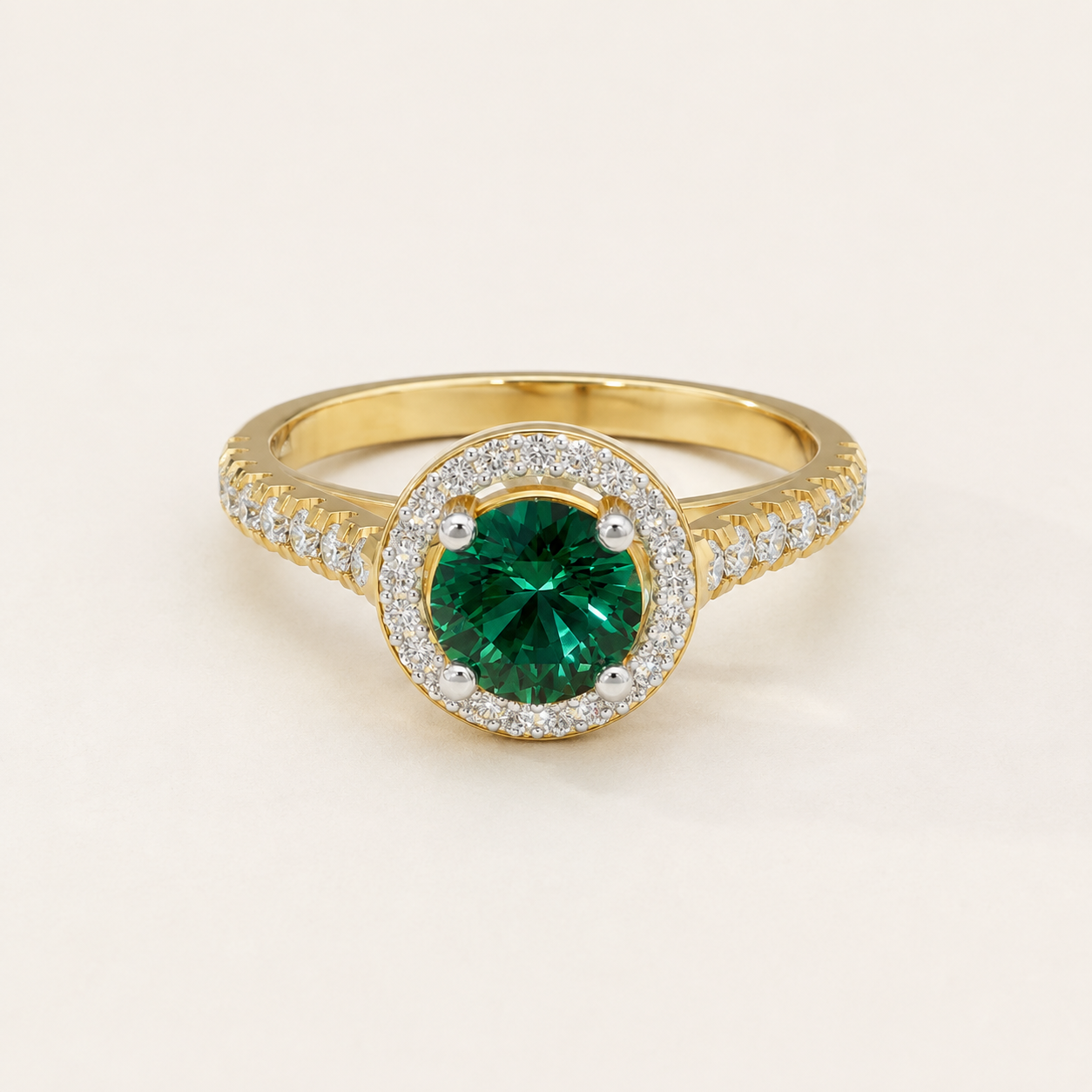0.70 CT Green Round Cut Halo Ring in 10K 14K 18K Yellow Gold, White Gold & Rose Gold | Pavé Engagement Ring – NyvaaraLuxe