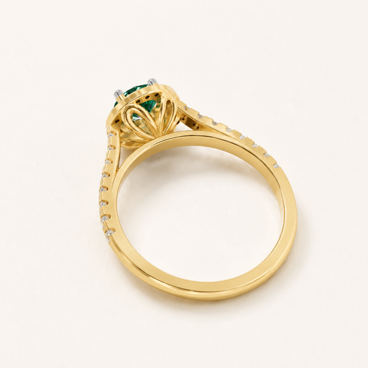 0.70 CT Green Round Cut Halo Ring in 10K 14K 18K Yellow Gold, White Gold & Rose Gold | Pavé Engagement Ring – NyvaaraLuxe - view 2