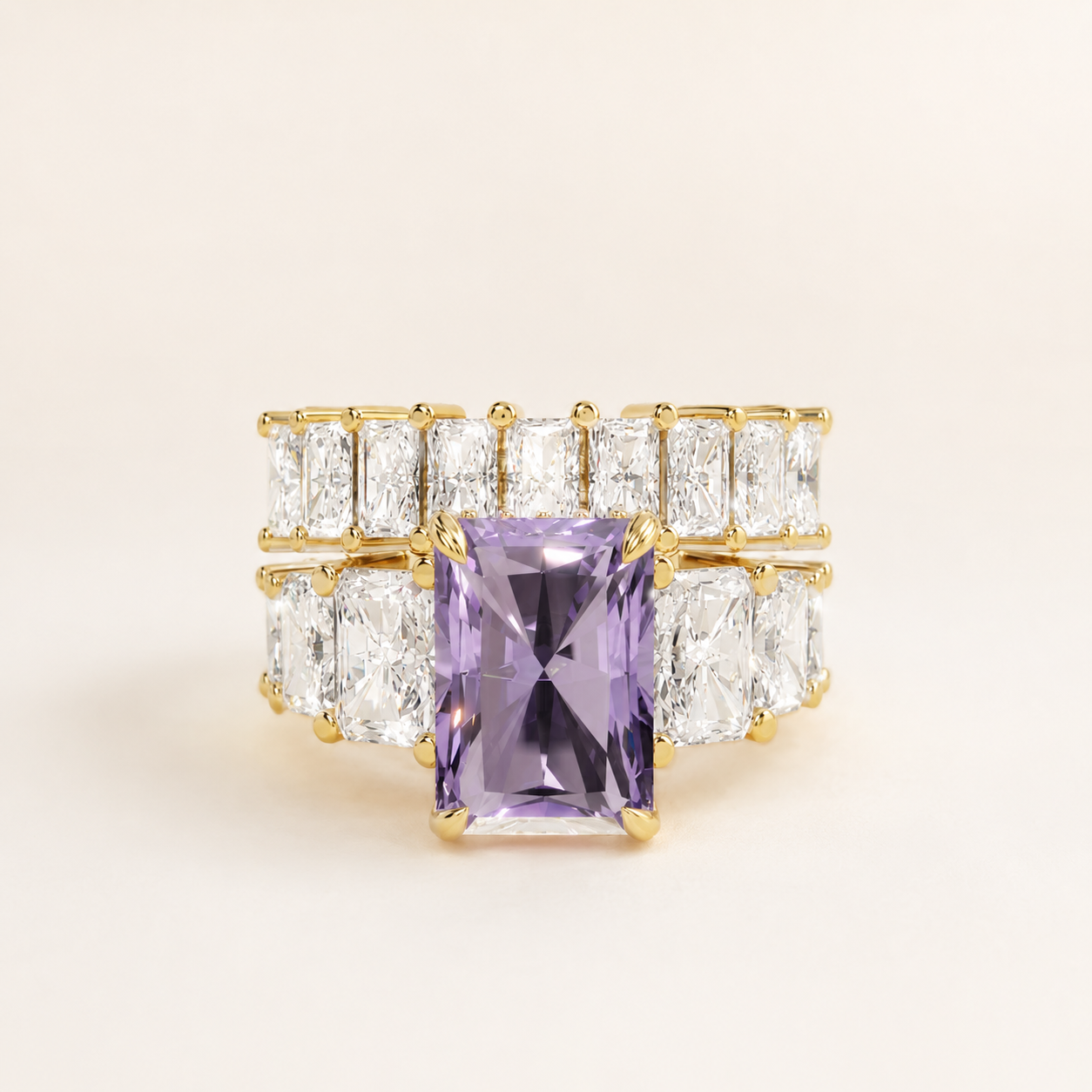 3.40 CT Purple Radiant Cut Statement Ring in 10K 14K 18K Yellow Gold, White Gold & Rose Gold | NyvaaraLuxe