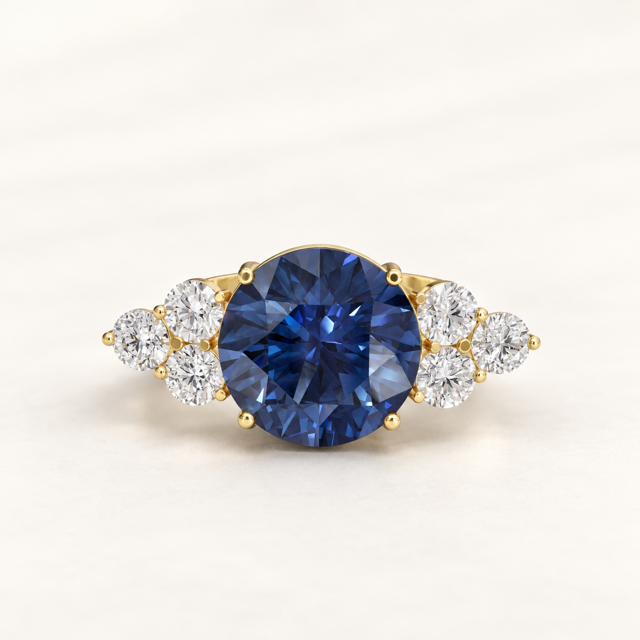 5.10 CT Blue Round Cut Statement Ring in 10K 14K 18K Yellow Gold, White Gold & Rose Gold | NyvaaraLuxe