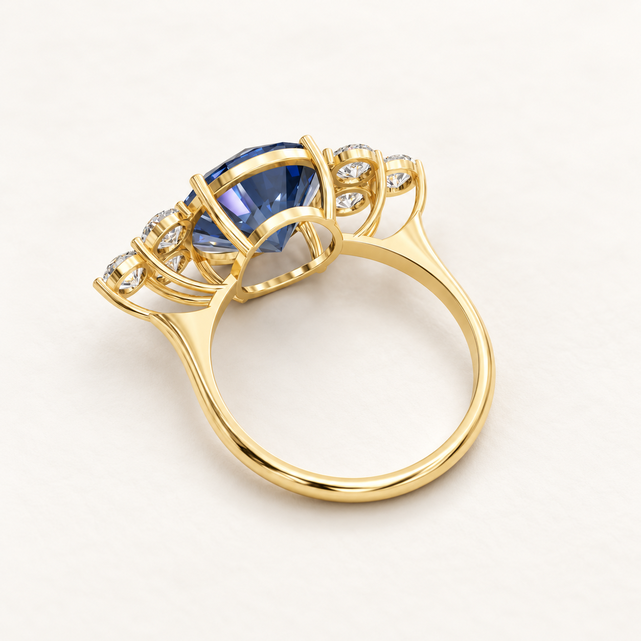 5.10 CT Blue Round Cut Statement Ring in 10K 14K 18K Yellow Gold, White Gold & Rose Gold | NyvaaraLuxe - view 2