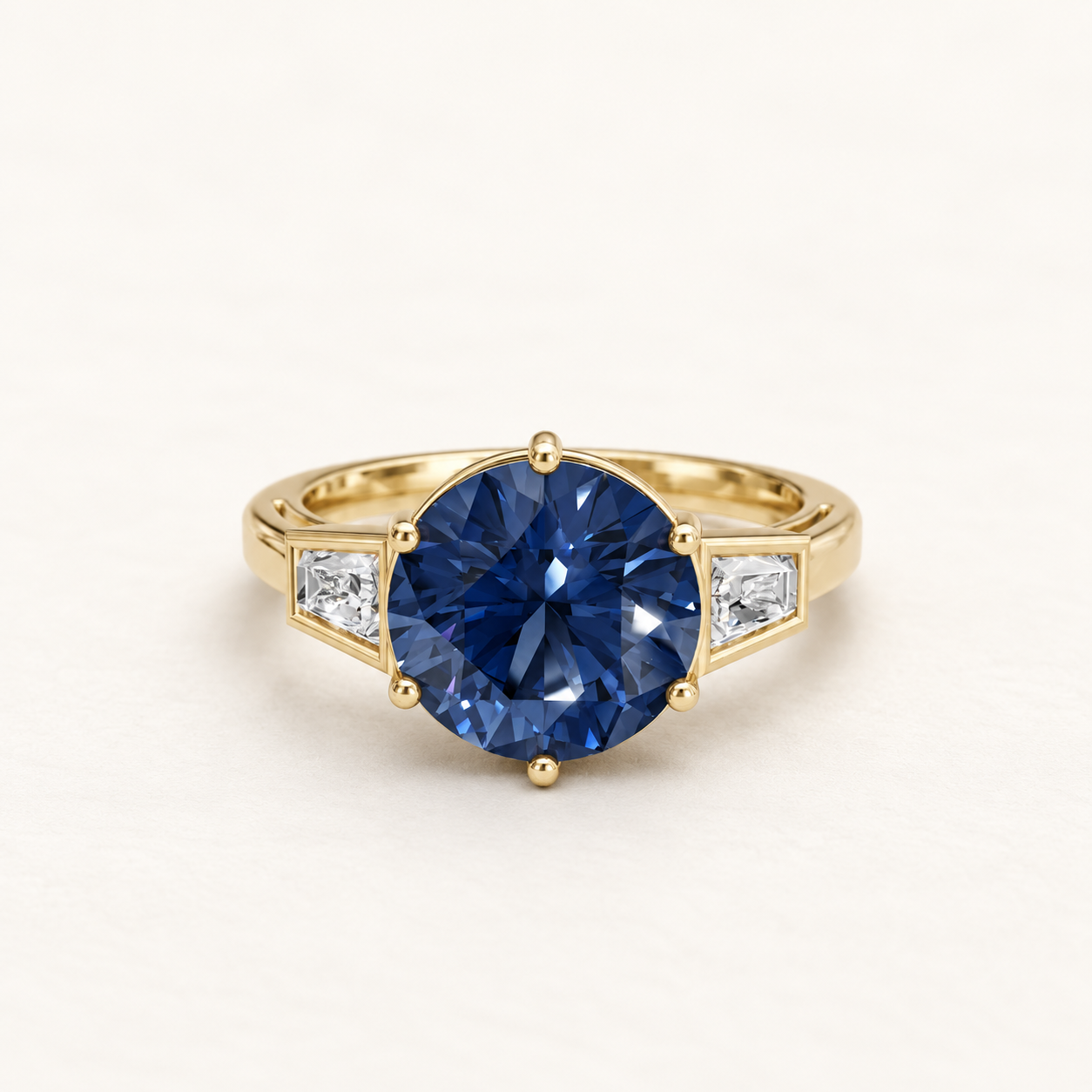3.50 CT Blue Round Cut Three-Stone Ring in 10K 14K 18K Yellow Gold, White Gold & Rose Gold | NyvaaraLuxe