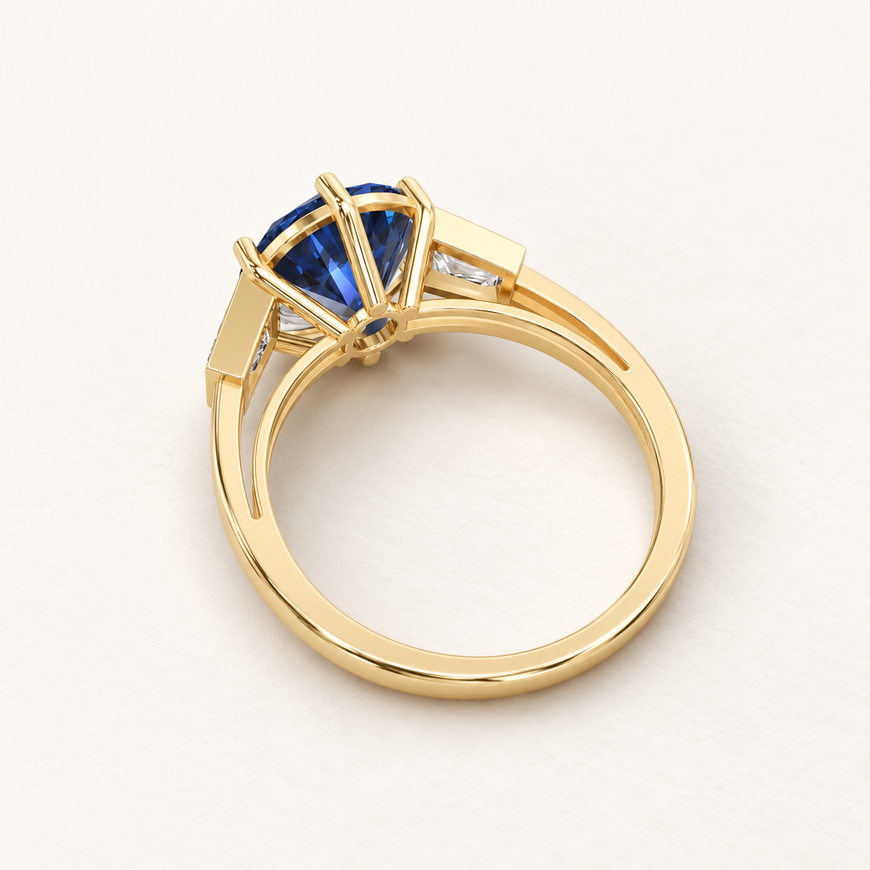 3.50 CT Blue Round Cut Three-Stone Ring in 10K 14K 18K Yellow Gold, White Gold & Rose Gold | NyvaaraLuxe - view 2