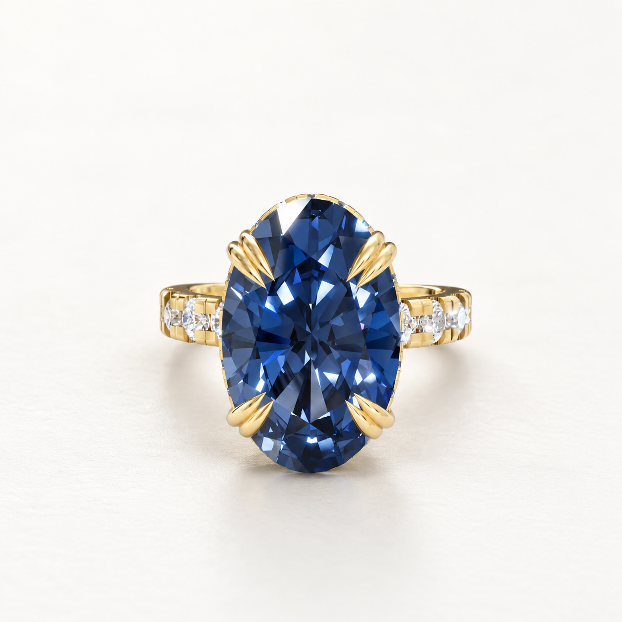 8.00 CT Blue Oval Cut Statement Ring in 10K 14K 18K Yellow Gold, White Gold & Rose Gold | NyvaaraLuxe