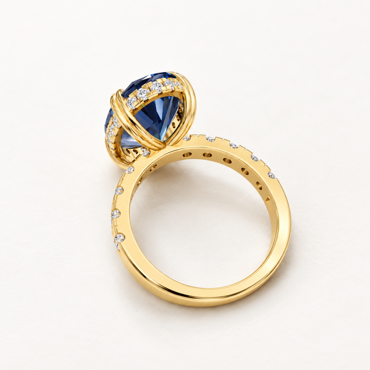 8.00 CT Blue Oval Cut Statement Ring in 10K 14K 18K Yellow Gold, White Gold & Rose Gold | NyvaaraLuxe - view 2