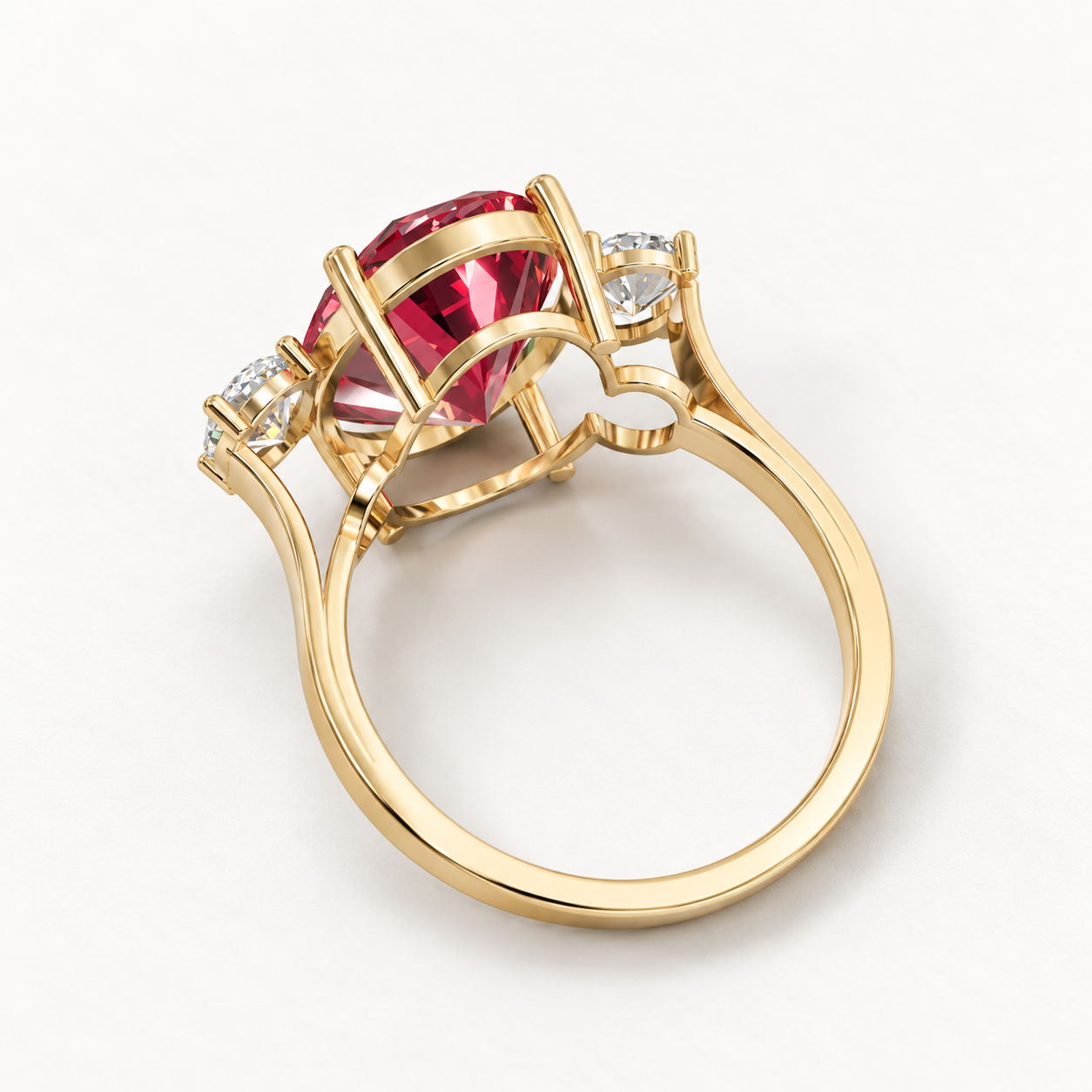 5.50 CT Red Oval Cut Three Stone Ring in 10K 14K 18K Yellow Gold, White Gold & Rose Gold | NyvaaraLuxe - view 2