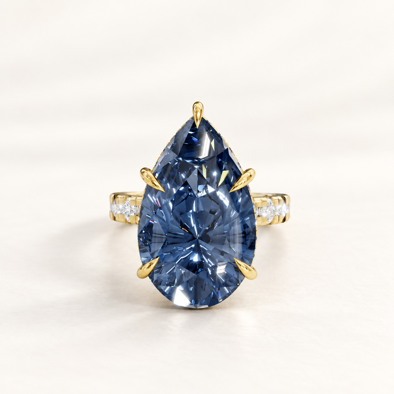 10.50 CT Blue Pear Cut Statement Ring in 10K 14K 18K Yellow Gold, White Gold & Rose Gold | NyvaaraLuxe
