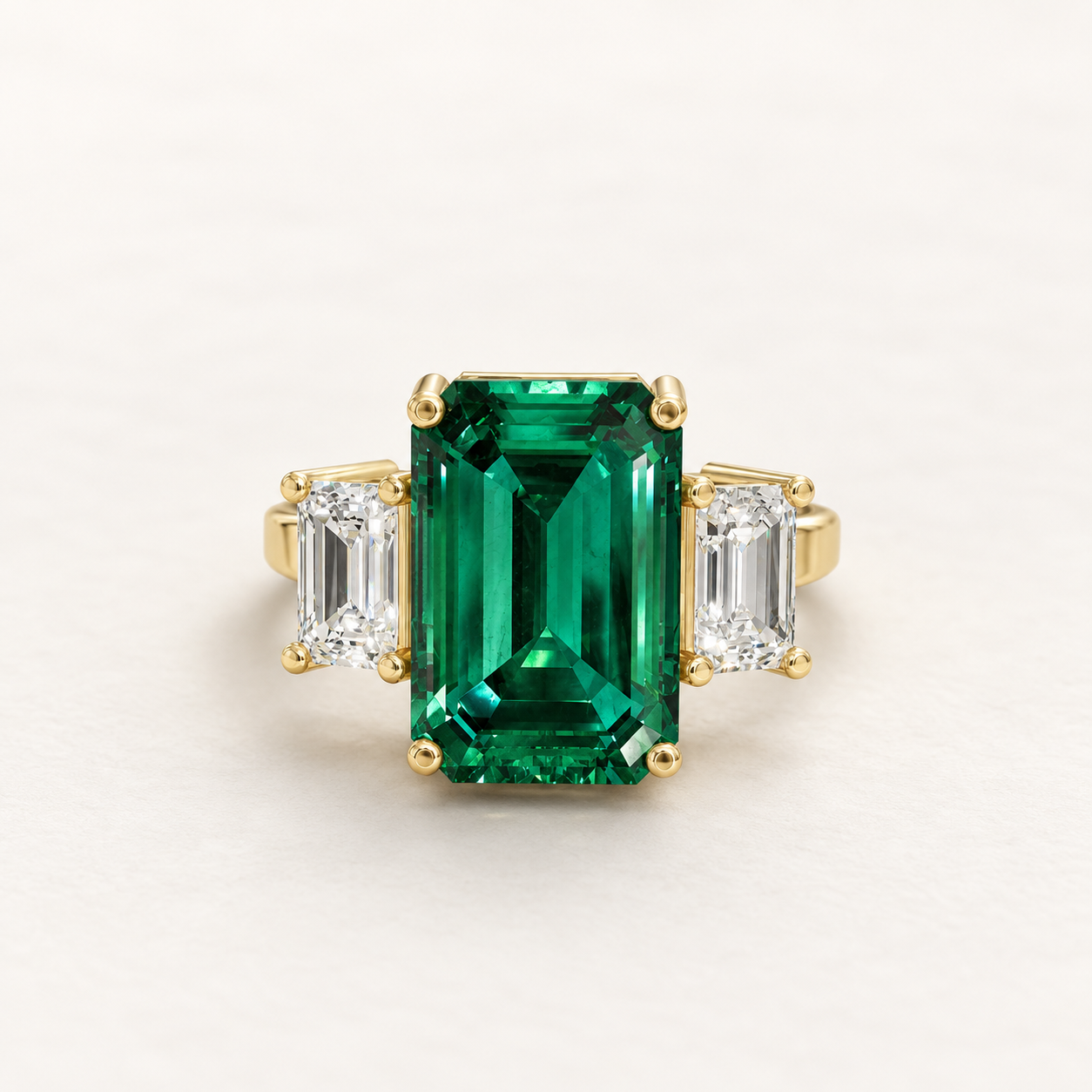 6.00 CT Emerald Cut Green Gemstone Ring in 10K 14K 18K Yellow Gold, White Gold & Rose Gold | Three Stone Engagement Ring | NyvaaraLuxe