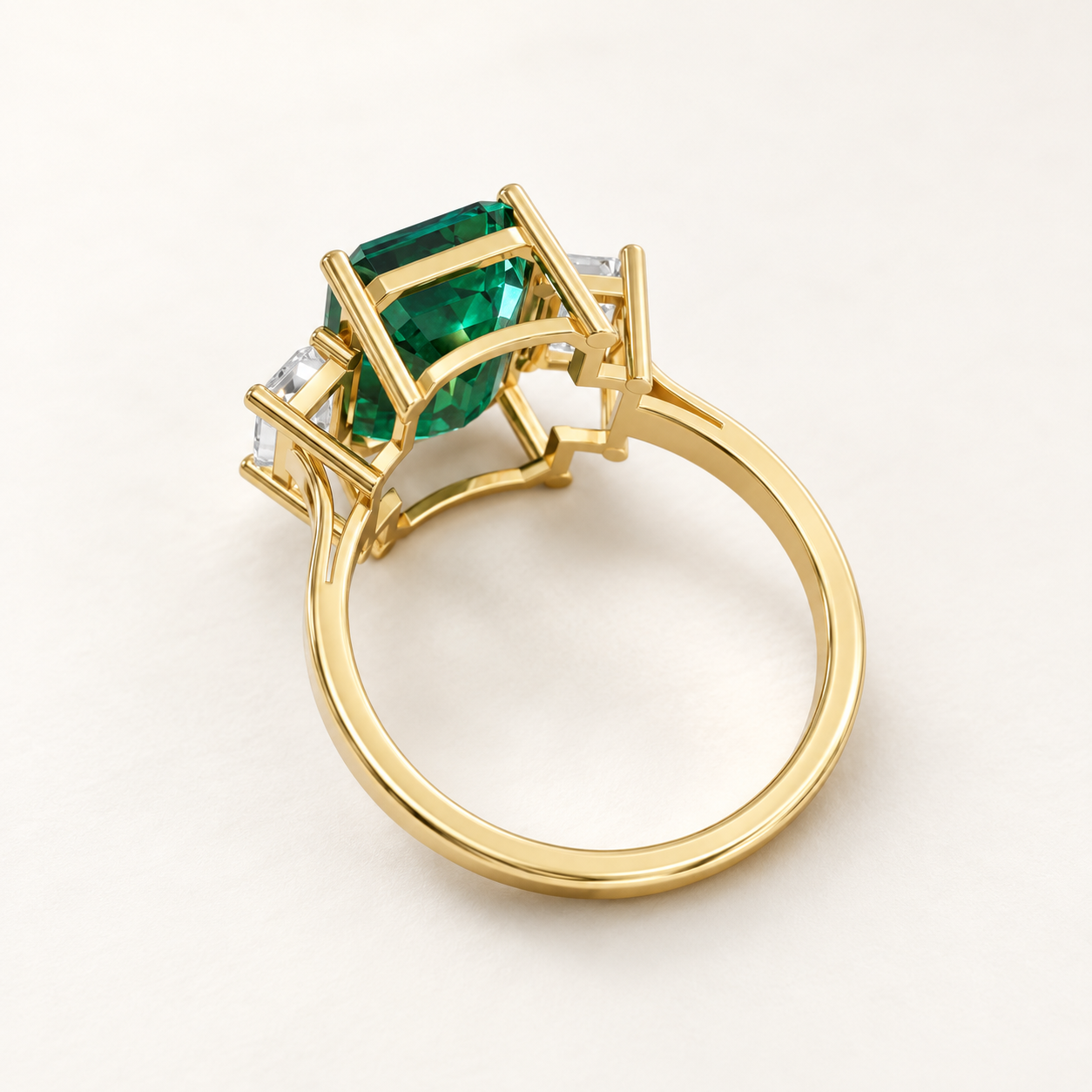 6.00 CT Emerald Cut Green Gemstone Ring in 10K 14K 18K Yellow Gold, White Gold & Rose Gold | Three Stone Engagement Ring | NyvaaraLuxe - view 2