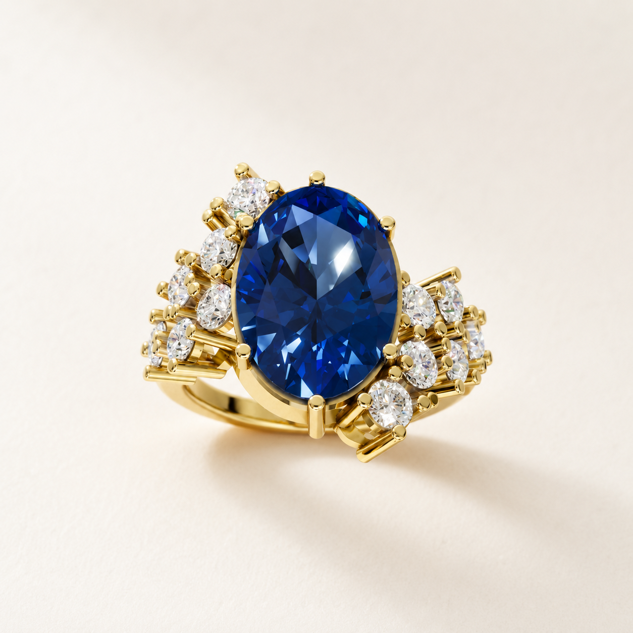 5.00 CT Oval Cut Blue Gemstone Ring in 10K 14K 18K Yellow Gold, White Gold & Rose Gold | Luxury Statement Engagement Ring | NyvaaraLuxe
