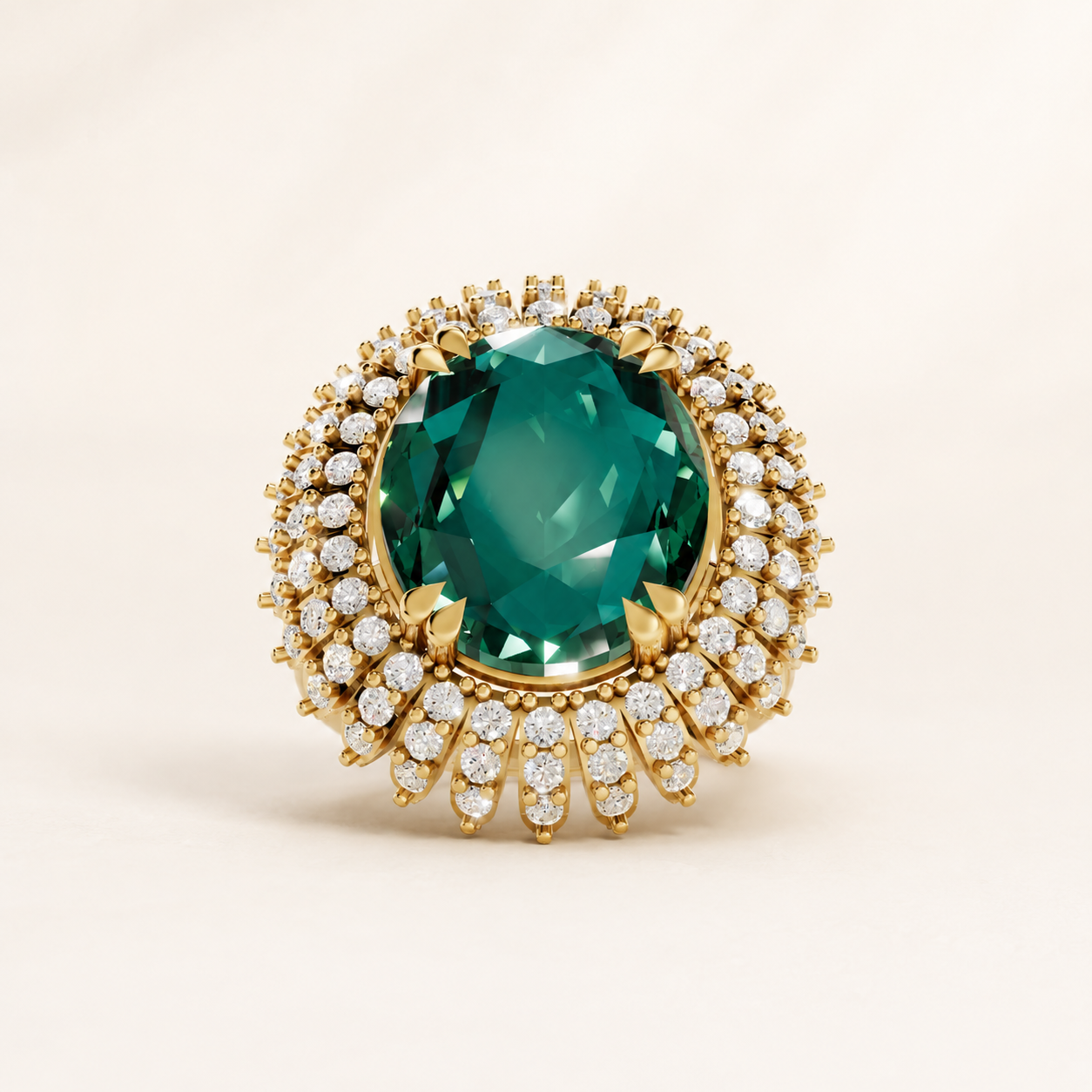 7.50 CT Oval Cut Green Gemstone Halo Ring in 10K 14K 18K Yellow Gold, White Gold & Rose Gold | Luxury Statement Ring | NyvaaraLuxe