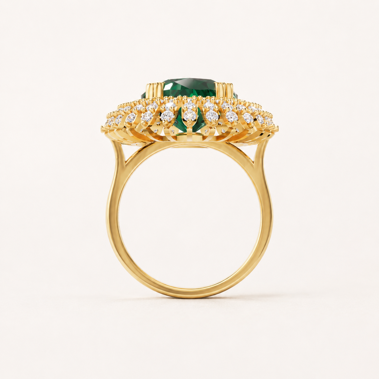 7.50 CT Oval Cut Green Gemstone Halo Ring in 10K 14K 18K Yellow Gold, White Gold & Rose Gold | Luxury Statement Ring | NyvaaraLuxe - view 2