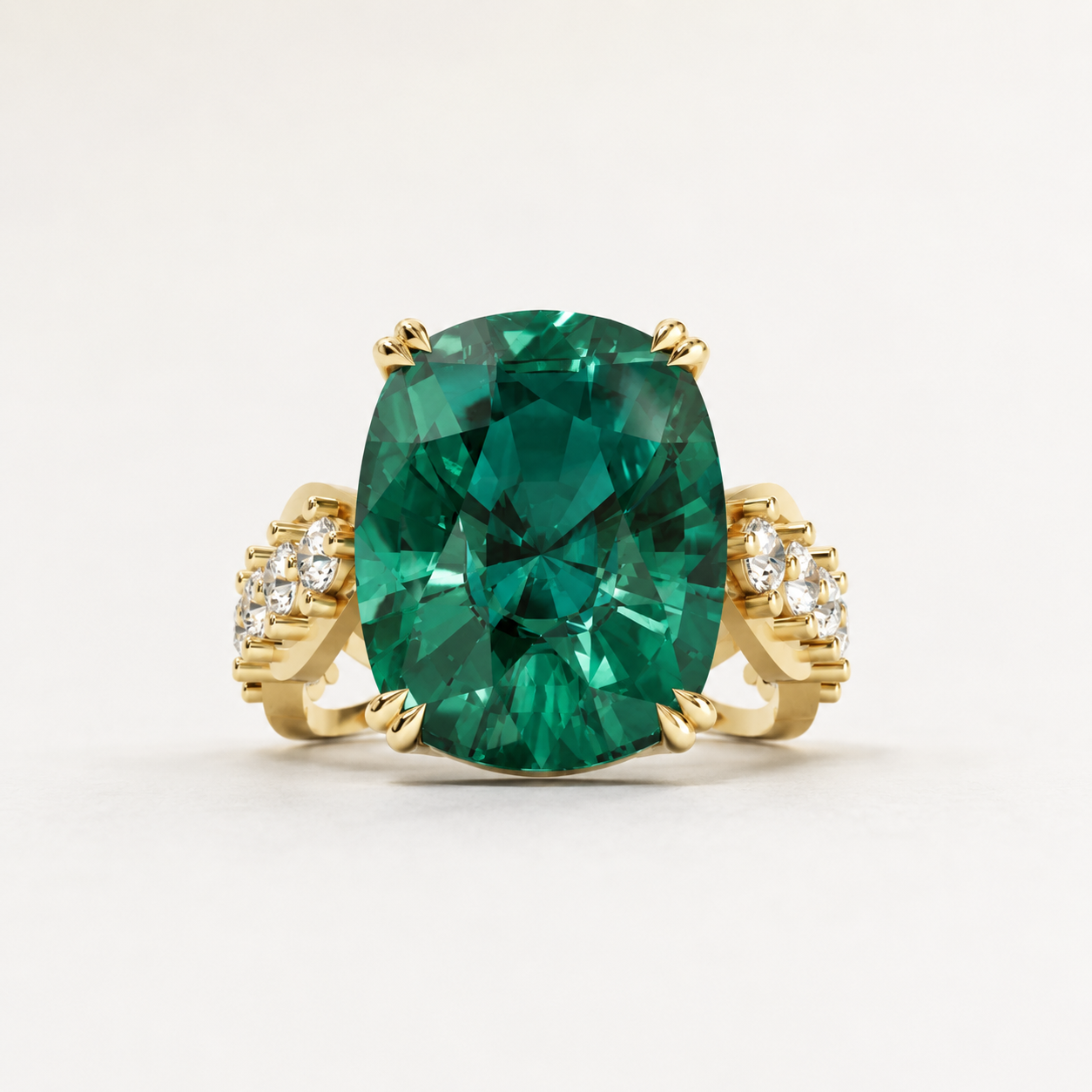 10.00 CT Cushion Cut Green Gemstone Ring in 10K 14K 18K Yellow Gold, White Gold & Rose Gold | Luxury Statement Ring | NyvaaraLuxe