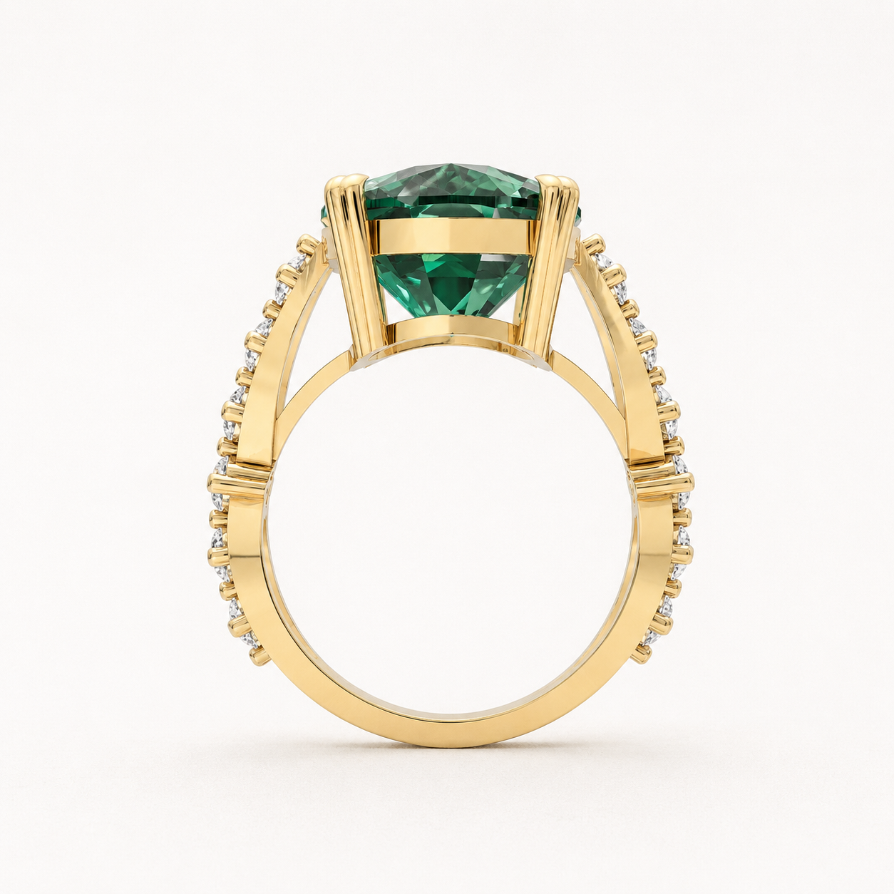 10.00 CT Cushion Cut Green Gemstone Ring in 10K 14K 18K Yellow Gold, White Gold & Rose Gold | Luxury Statement Ring | NyvaaraLuxe - view 2