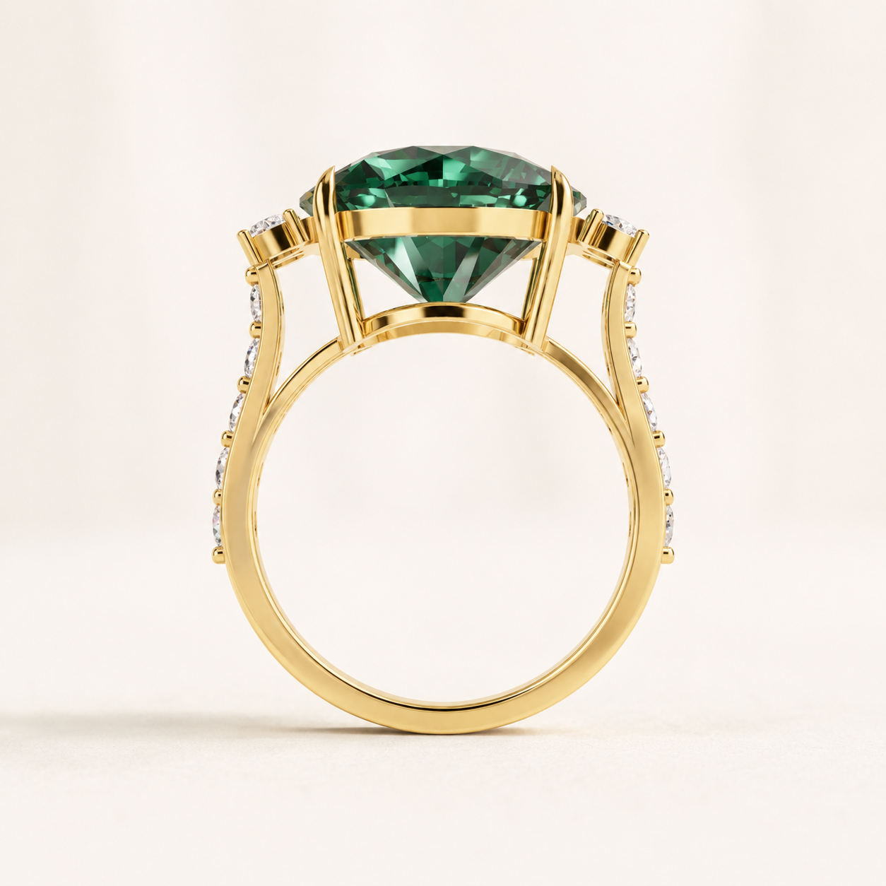 9.50 CT Round Cut Green Gemstone Ring in 10K 14K 18K Yellow Gold, White Gold & Rose Gold | Luxury Statement Ring | NyvaaraLuxe - view 2