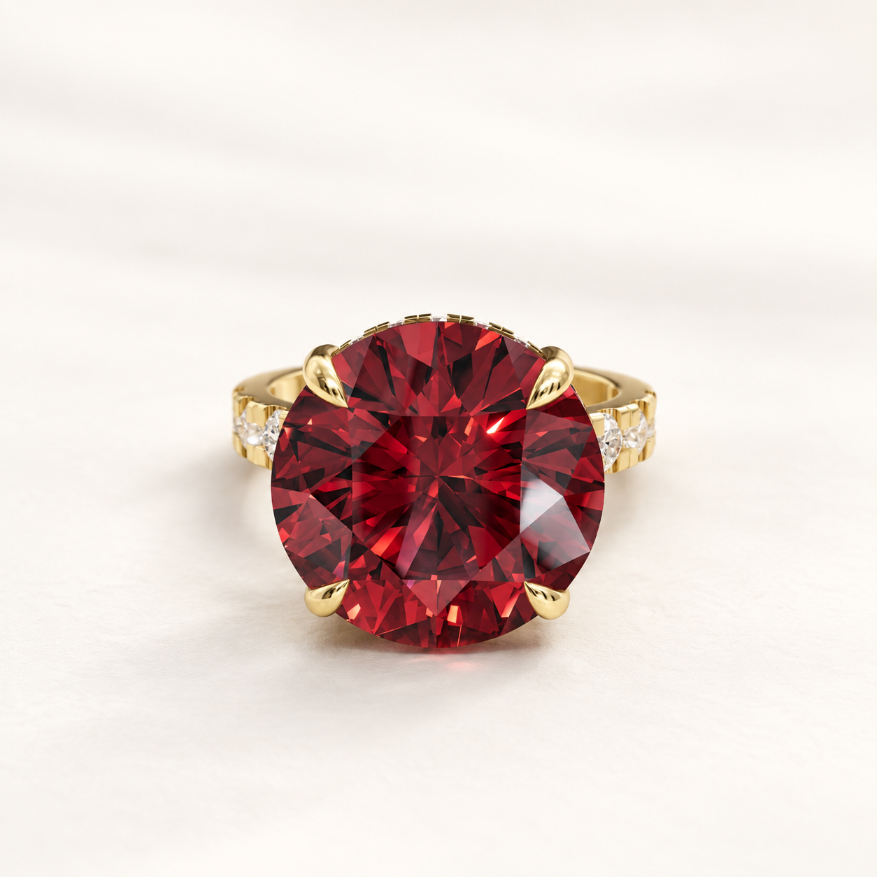 12.00 CT Round Cut Red Gemstone Ring in 10K 14K 18K Yellow Gold, White Gold & Rose Gold | Luxury Statement Ring | NyvaaraLuxe