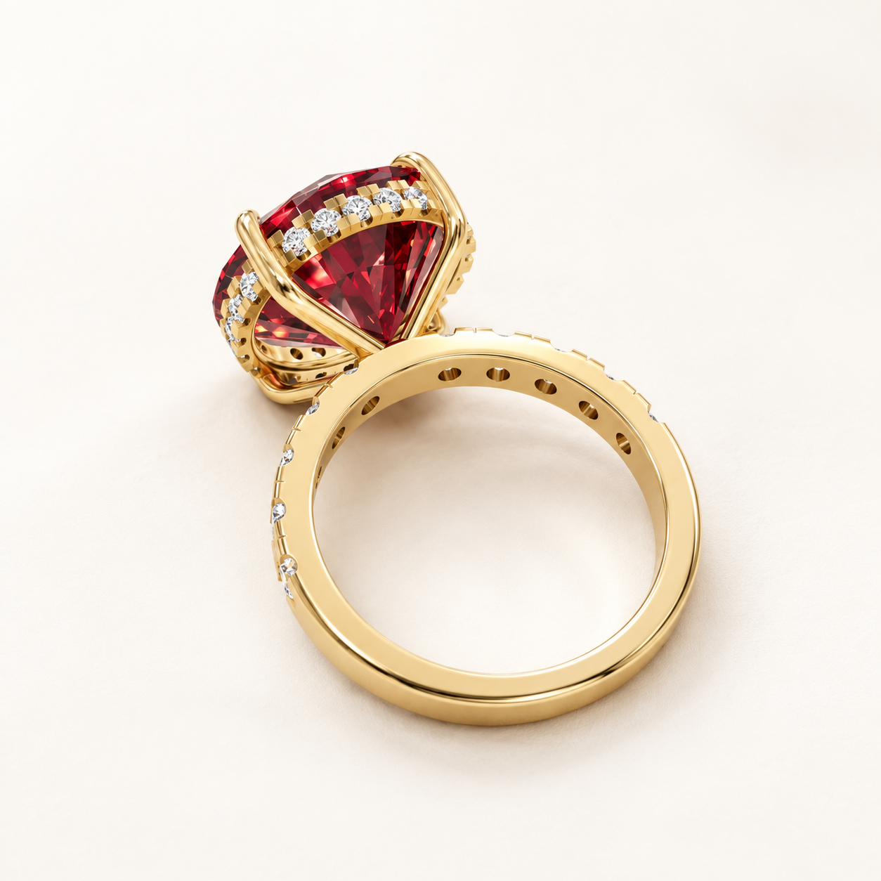 12.00 CT Round Cut Red Gemstone Ring in 10K 14K 18K Yellow Gold, White Gold & Rose Gold | Luxury Statement Ring | NyvaaraLuxe - view 2