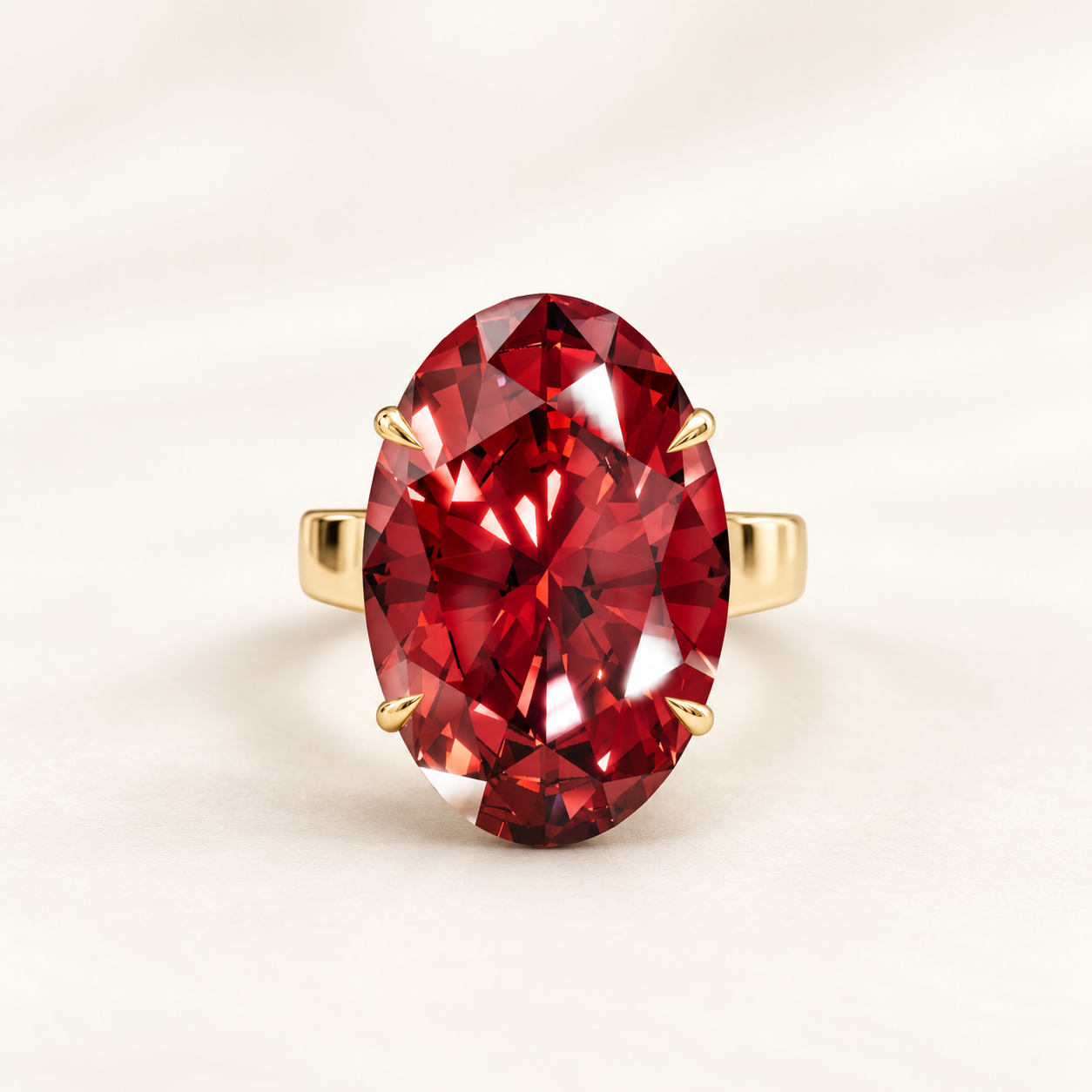 12.50 CT Oval Cut Red Gemstone Solitaire Ring in 10K 14K 18K Yellow Gold, White Gold & Rose Gold | Luxury Statement Ring | NyvaaraLuxe