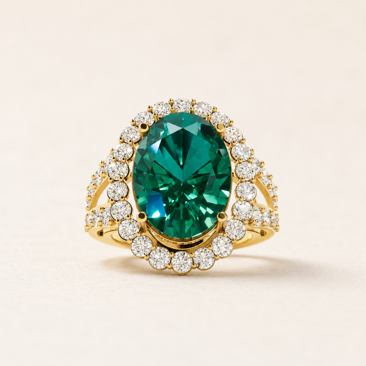 4.50 CT Oval Cut Green Gemstone Halo Ring in 10K 14K 18K Yellow Gold, White Gold & Rose Gold | Luxury Statement Ring | NyvaaraLuxe