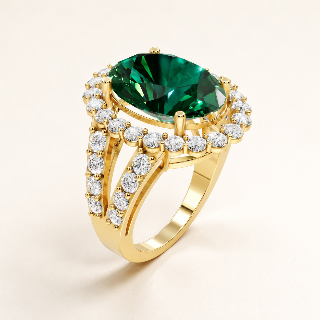 4.50 CT Oval Cut Green Gemstone Halo Ring in 10K 14K 18K Yellow Gold, White Gold & Rose Gold | Luxury Statement Ring | NyvaaraLuxe - view 2