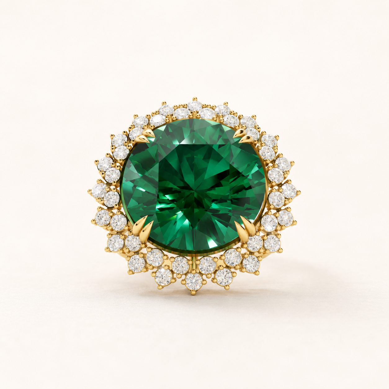14.00 CT Round Cut Green Gemstone Halo Ring in 10K 14K 18K Yellow Gold, White Gold & Rose Gold | Luxury Statement Ring | NyvaaraLuxe