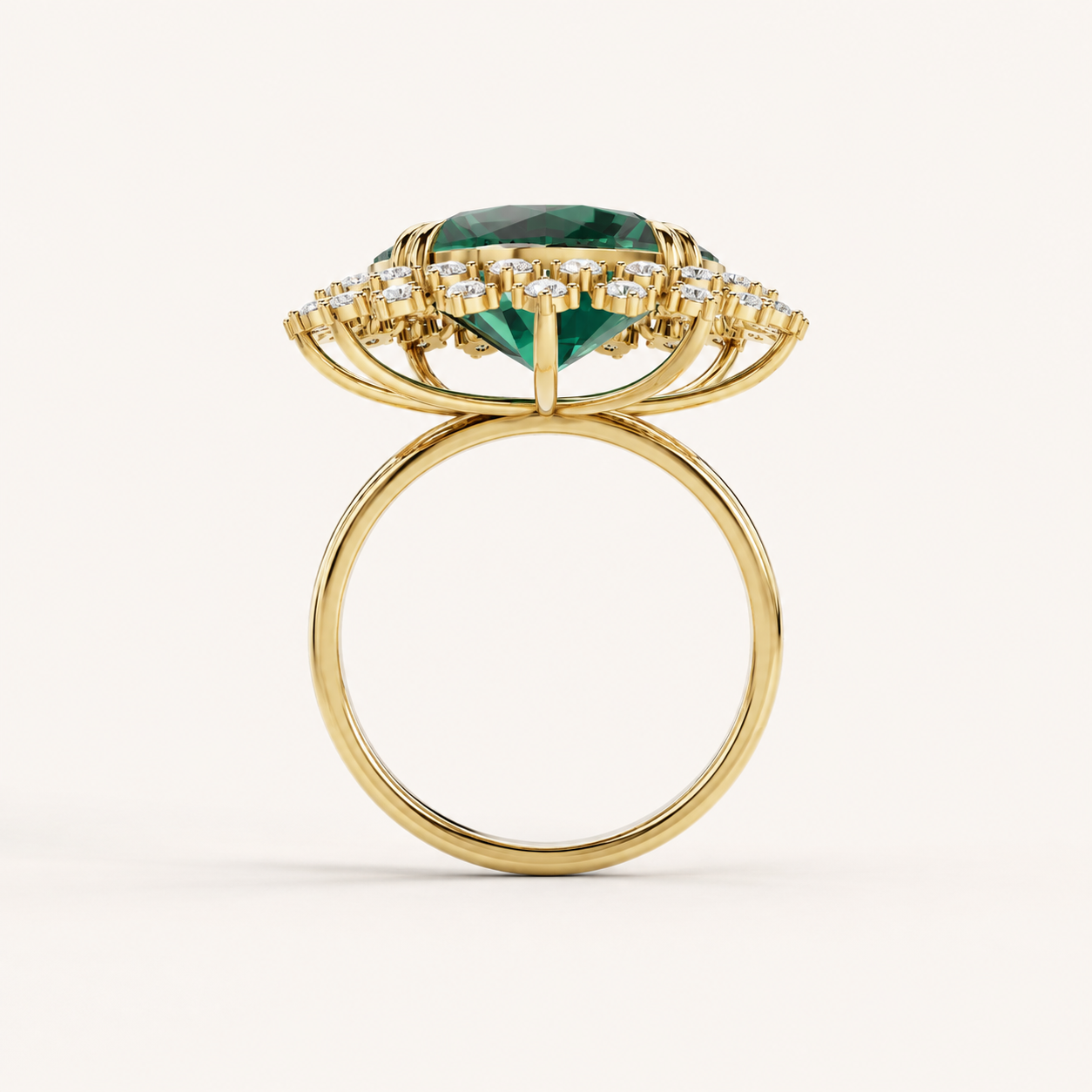 14.00 CT Round Cut Green Gemstone Halo Ring in 10K 14K 18K Yellow Gold, White Gold & Rose Gold | Luxury Statement Ring | NyvaaraLuxe - view 2
