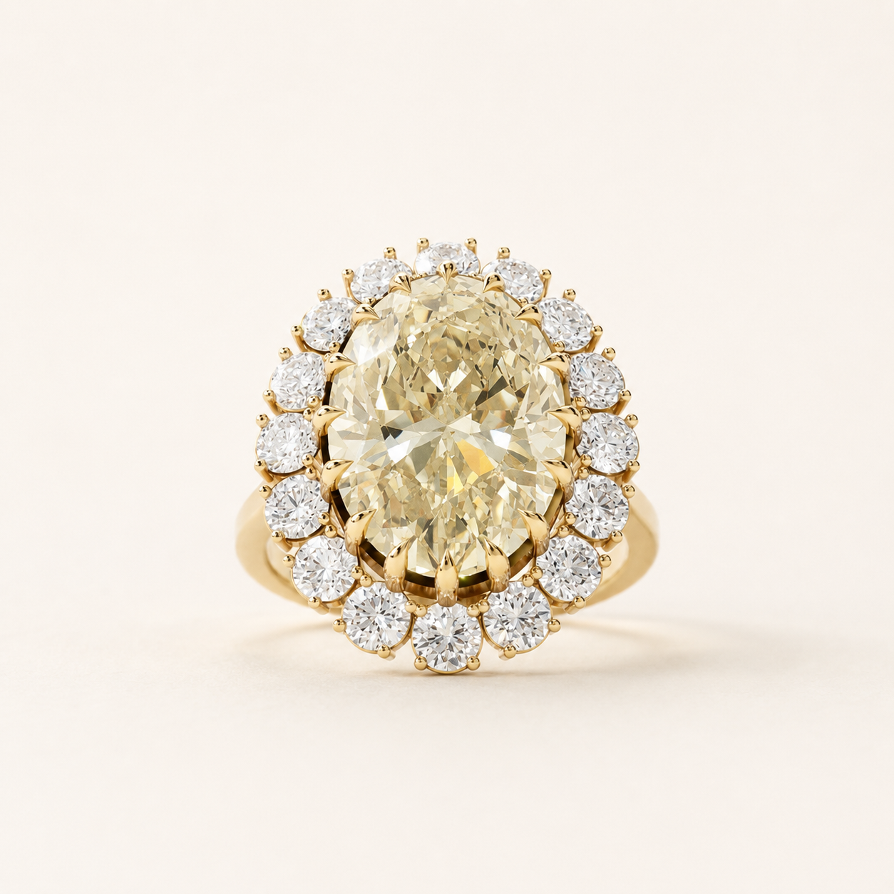 5.00 CT Oval Cut Champagne Yellow Gemstone Halo Ring in 10K 14K 18K Yellow Gold, White Gold & Rose Gold | Luxury Ring | NyvaaraLuxe