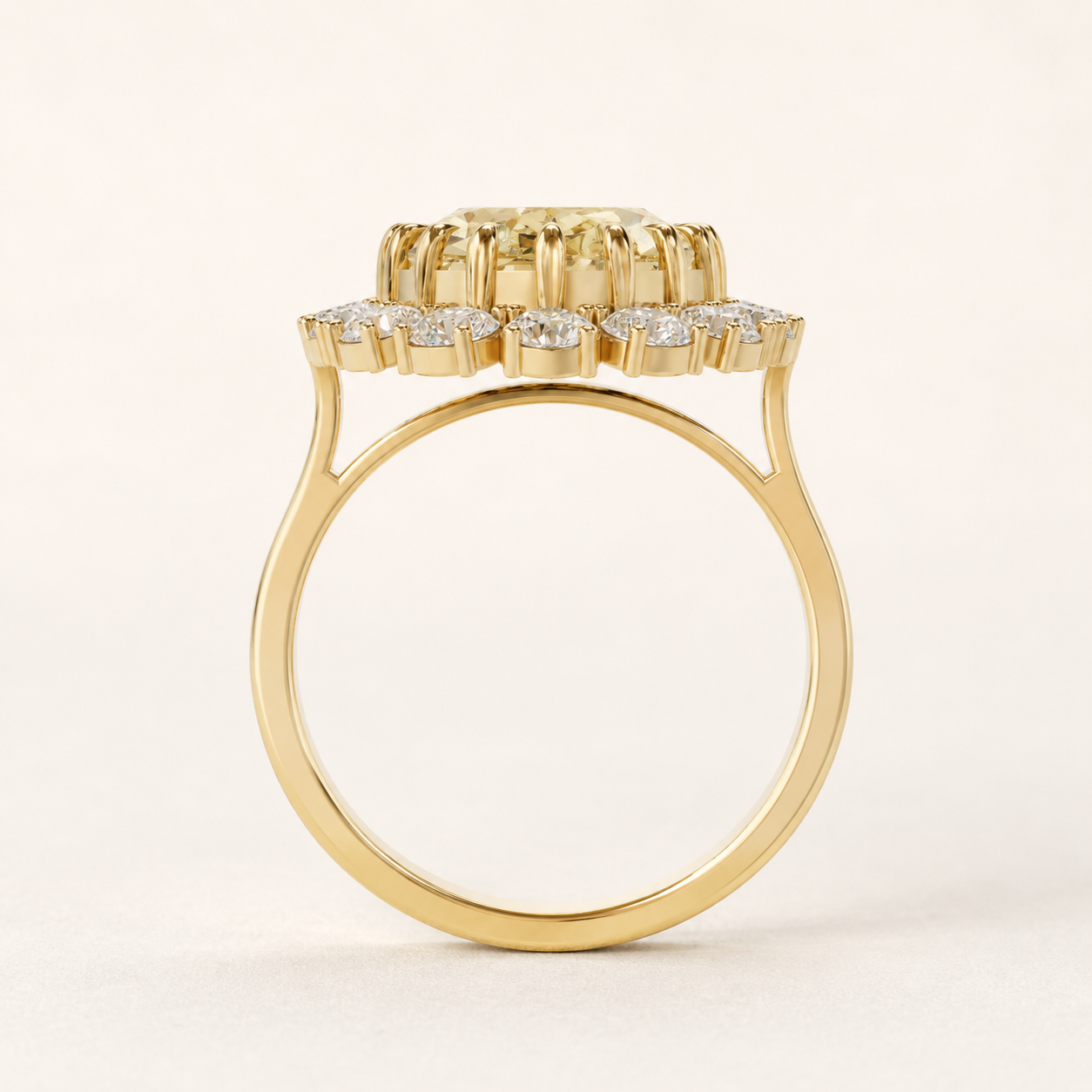 5.00 CT Oval Cut Champagne Yellow Gemstone Halo Ring in 10K 14K 18K Yellow Gold, White Gold & Rose Gold | Luxury Ring | NyvaaraLuxe - view 2
