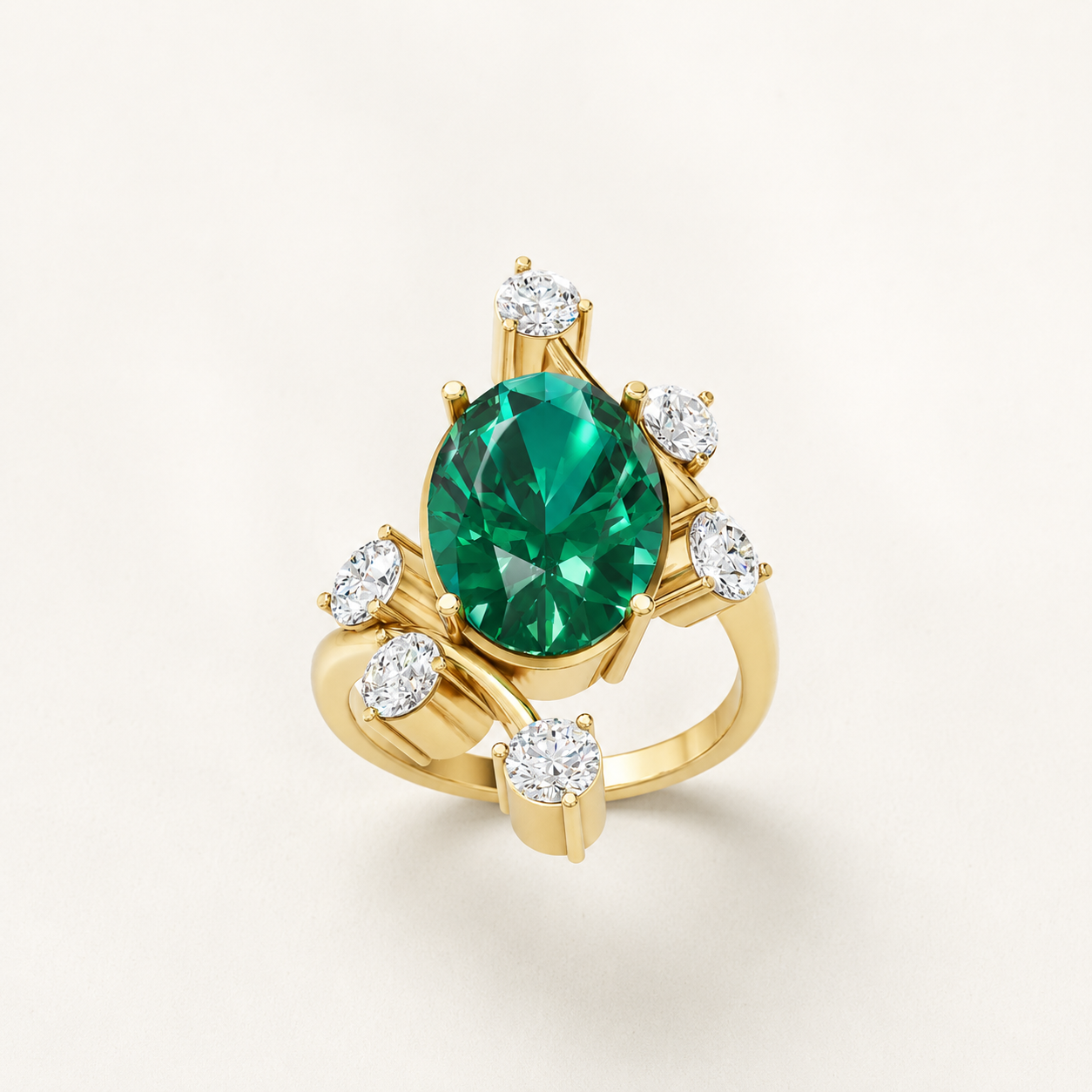 6.11 CT Oval Cut Green Gemstone Statement Ring in 10K 14K 18K Yellow Gold, White Gold & Rose Gold | Luxury Designer Ring | NyvaaraLuxe