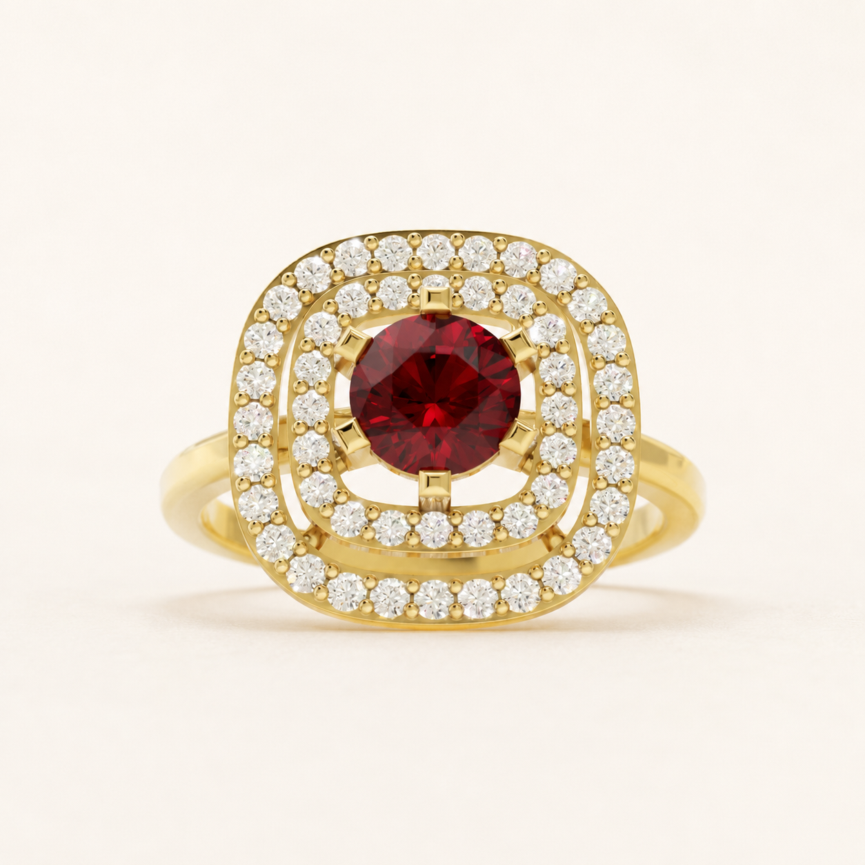 0.50 CT Round Cut Red Gemstone Double Halo Ring in 10K 14K 18K Yellow Gold, White Gold & Rose Gold | Luxury Ring | NyvaaraLuxe