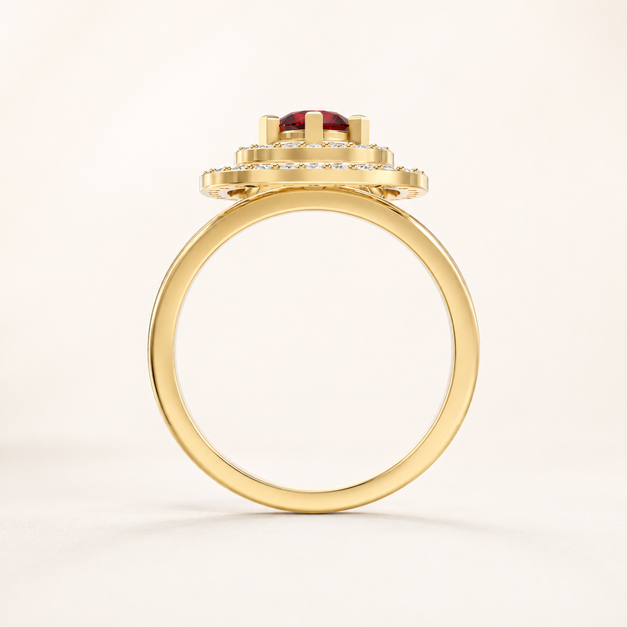 0.50 CT Round Cut Red Gemstone Double Halo Ring in 10K 14K 18K Yellow Gold, White Gold & Rose Gold | Luxury Ring | NyvaaraLuxe - view 2