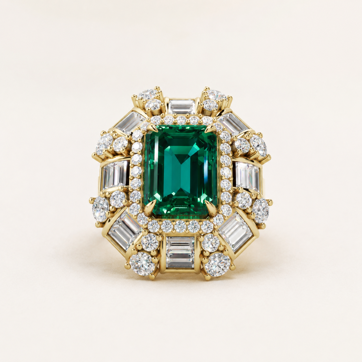 4.90 CT Emerald Cut Green Gemstone Halo Ring in 10K 14K 18K Yellow Gold, White Gold & Rose Gold | Luxury Statement Ring | NyvaaraLuxe